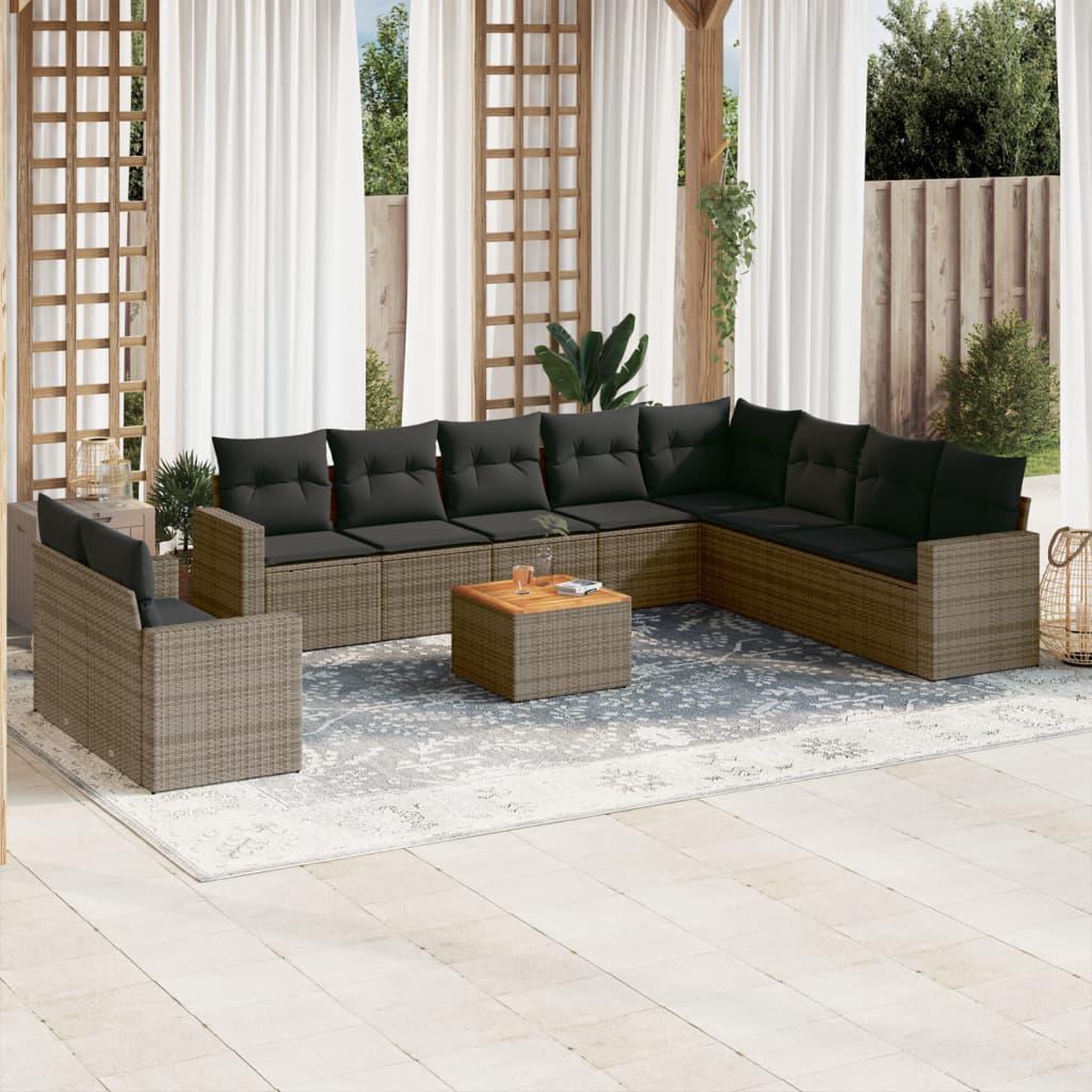 VIDAXL Salon de jardin 11 pcs avec coussins gris resine tressee