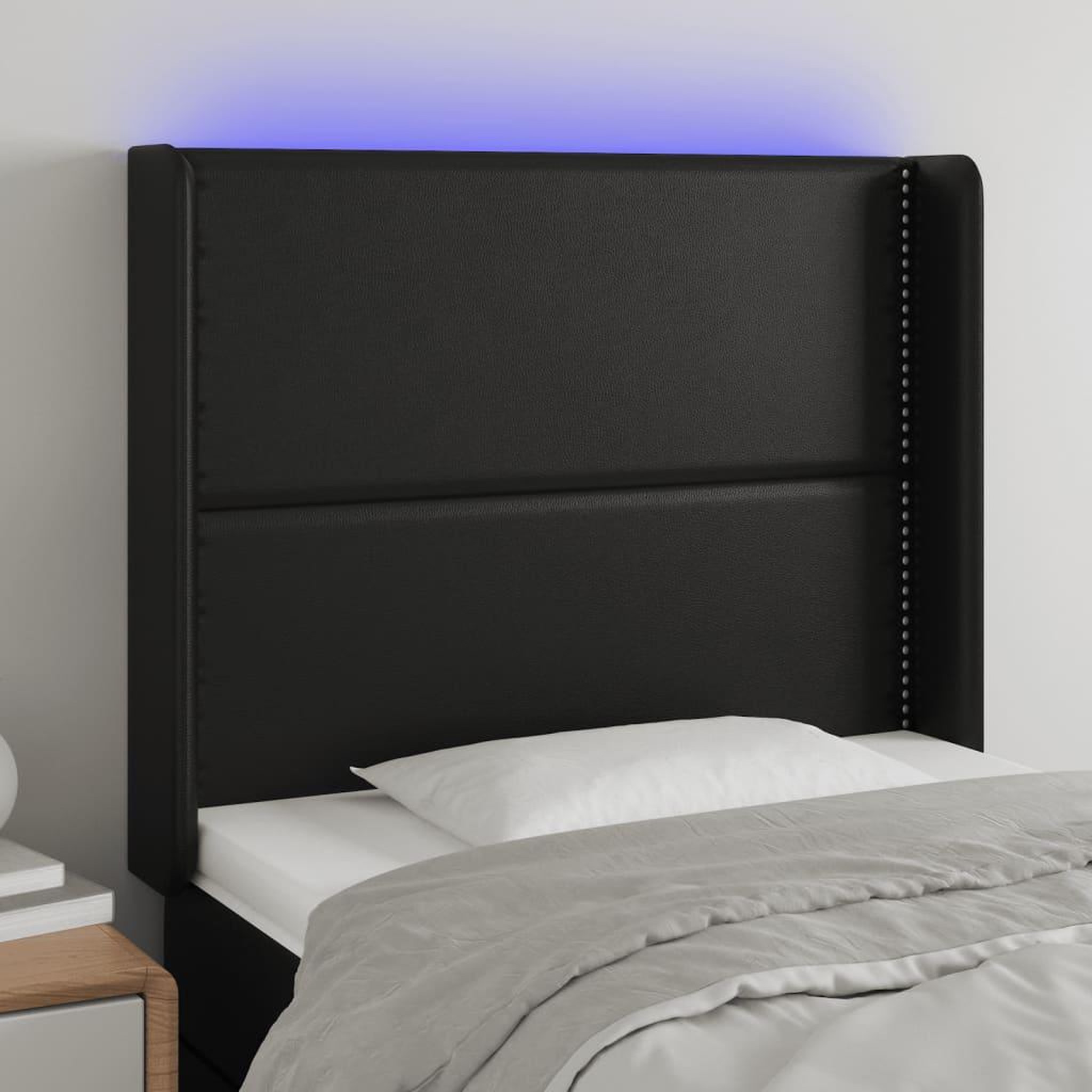 Voir la diapositive 1 : VIDAXL Tete de lit a LED Noir 93x16x118/128 cm Similicuir