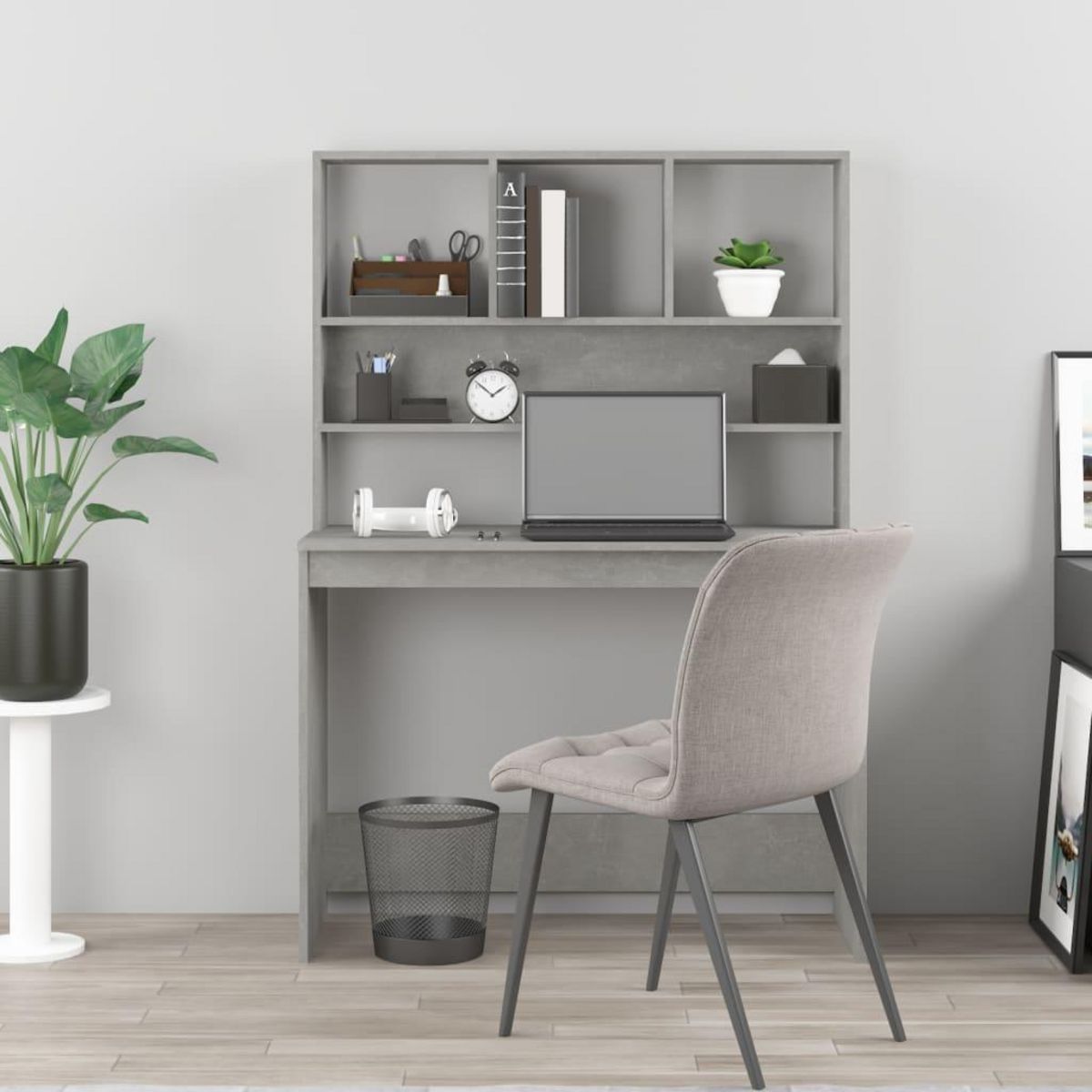 VIDAXL Bureau avec etageres Gris beton 102x45x148 cm Bois d'ingenierie