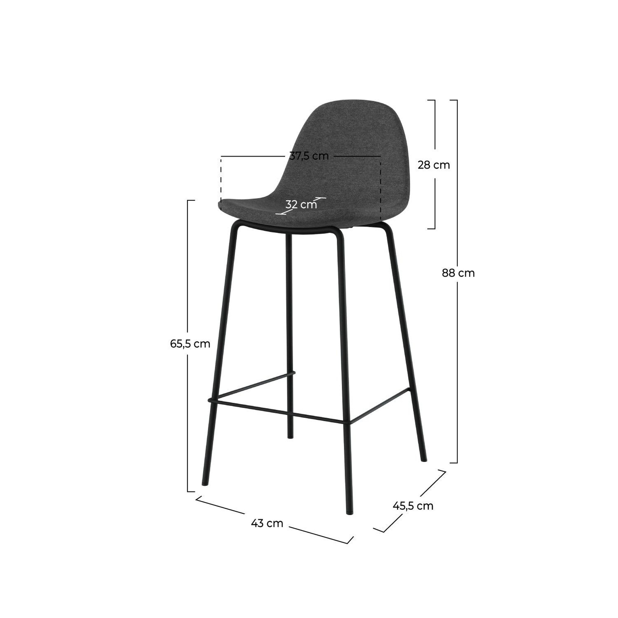 Voir la diapositive 4 : MAISON PAVANE Lot de 2 chaises pour îlot central en tissu gris foncé 65,5 cm-henrik