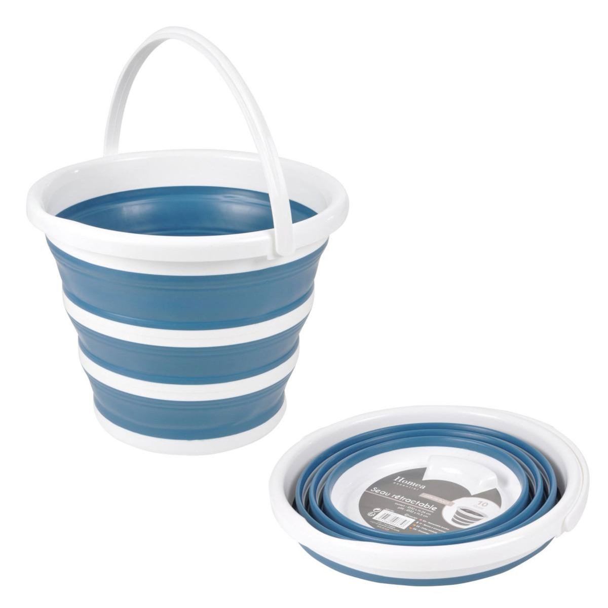 Paris Prix Seau en Silicone  Rétractable  10L Blanc & Bleu Paon