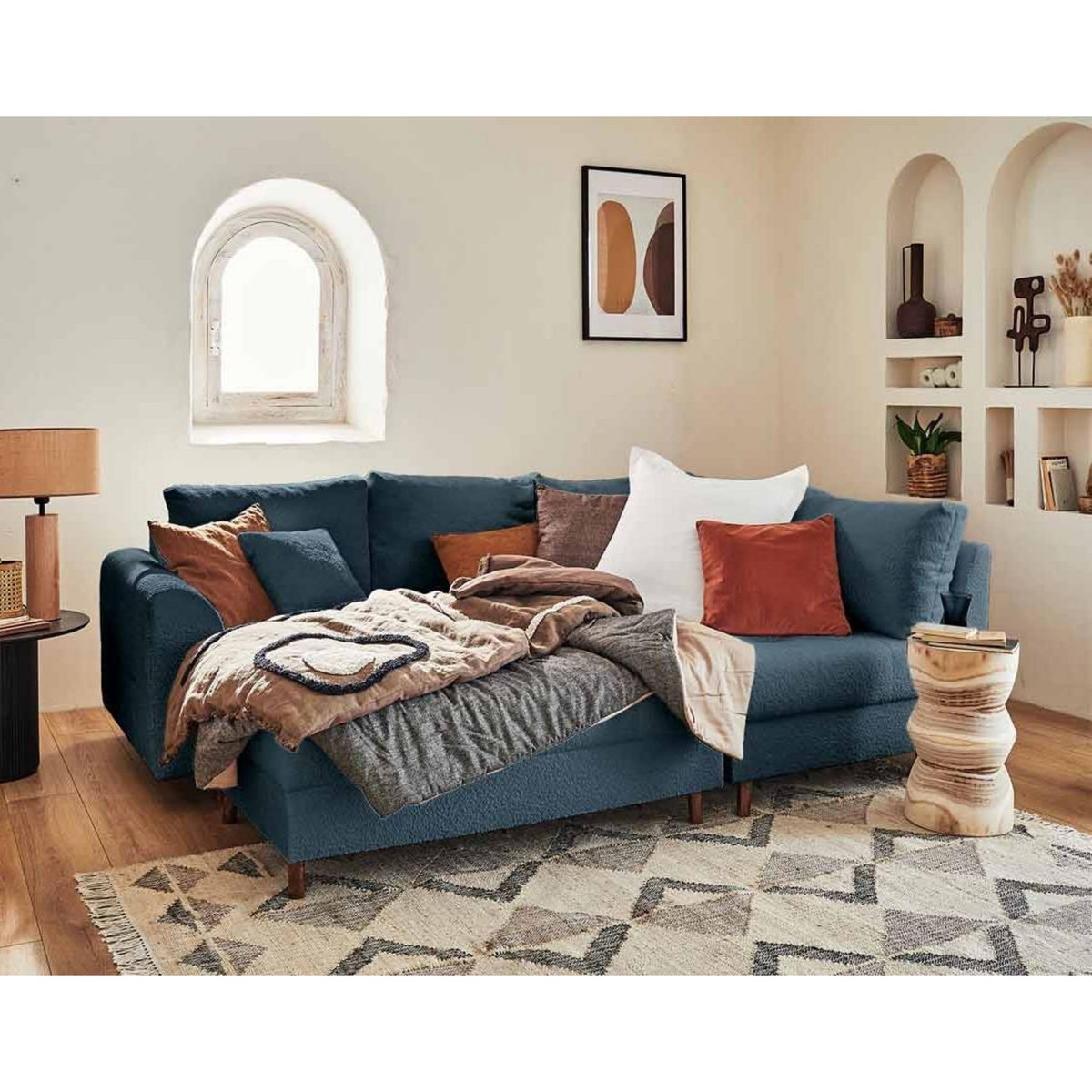 LISA DESIGN Rune - canapé d'angle droit - 4 places - avec pouf d'appoint - en tissu bouclette