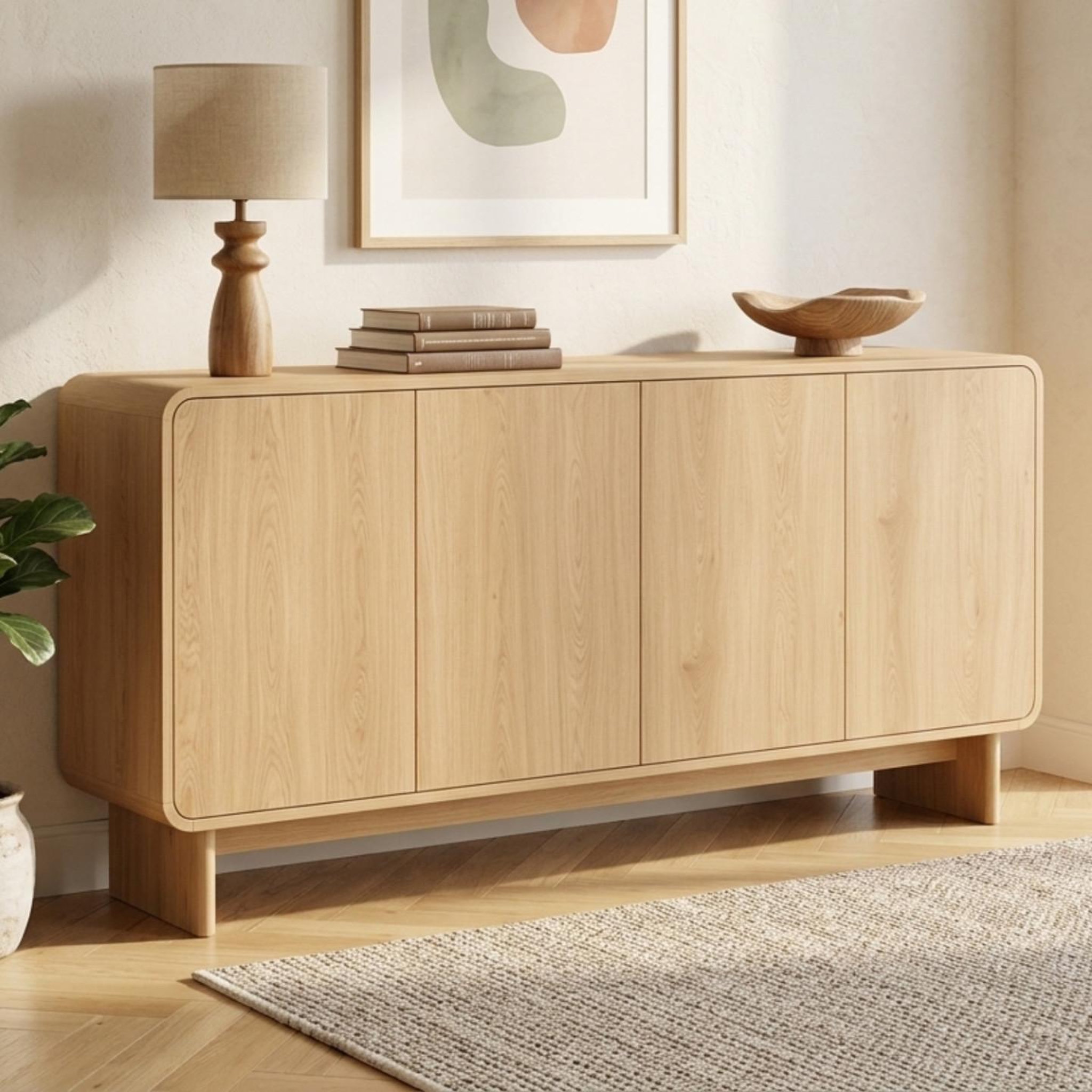 Voir la diapositive 2 : ID MARKET Buffet 160 cm capucine xxl 4 portes façon hêtre design arrondi