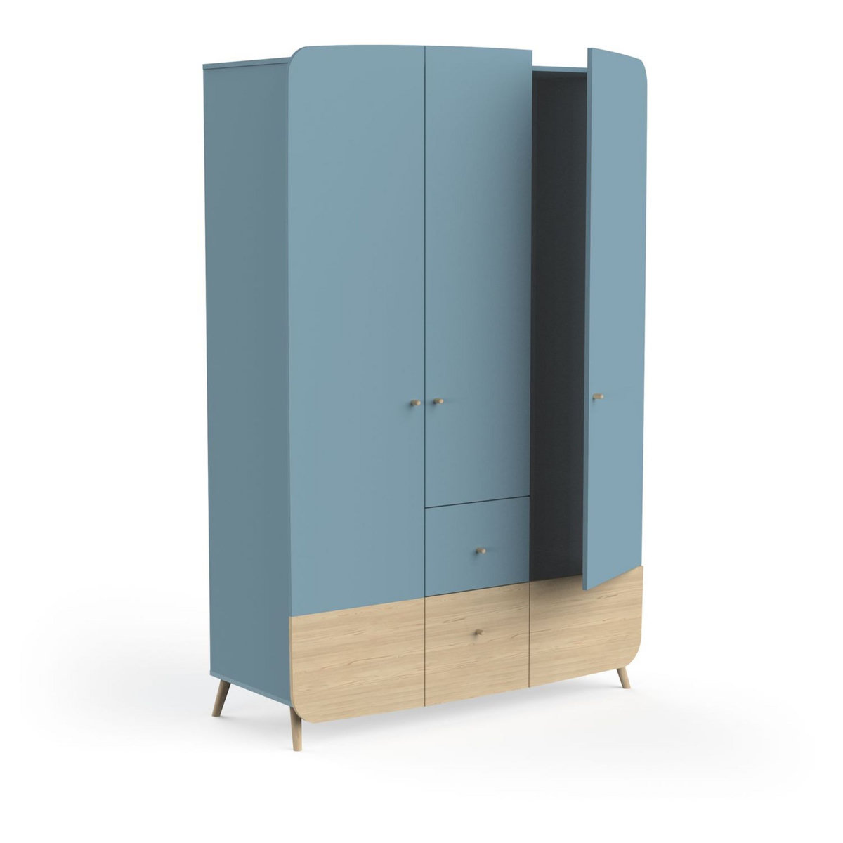 Armoire bébé enfant 3 portes 4 tiroirs bleu LINIA 