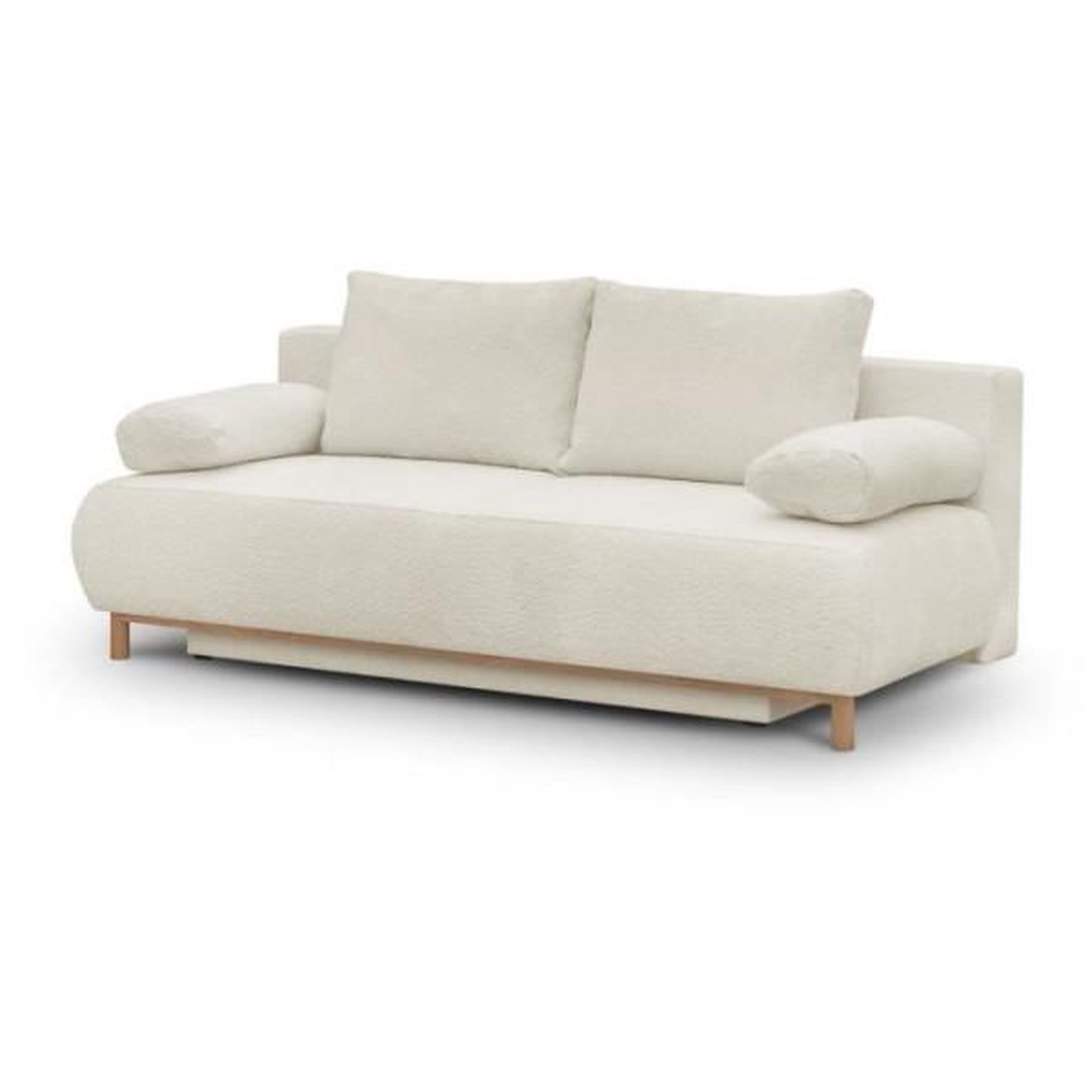 Voir la diapositive 3 : MARKET24 Banquette convertible 3 places MIKA - Tissu Bouclette beige - Coffre de rangement - L 192 x H 84 x P 93 cm