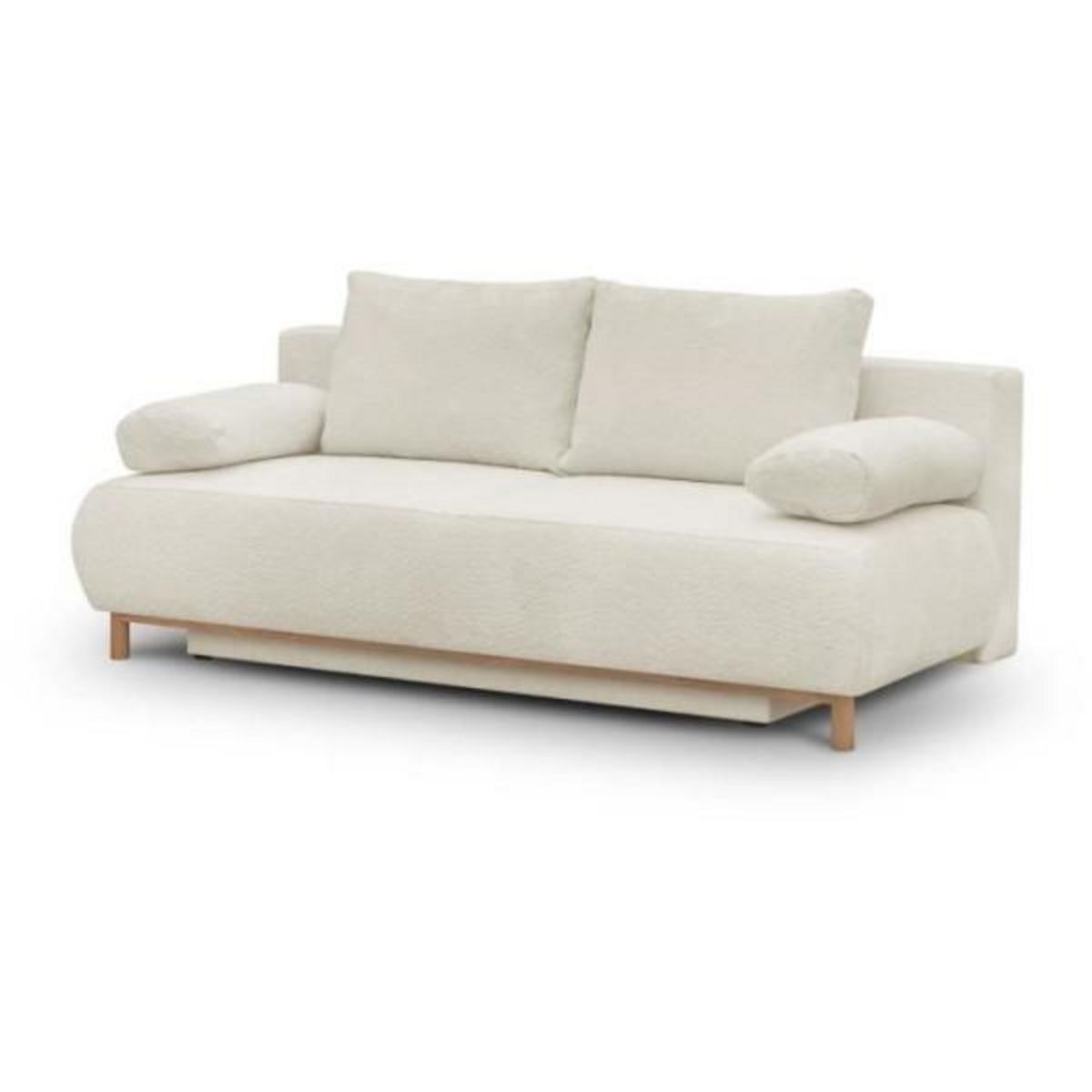 MARKET24 Banquette convertible 3 places MIKA - Tissu Bouclette beige - Coffre de rangement - L 192 x H 84 x P 93 cm