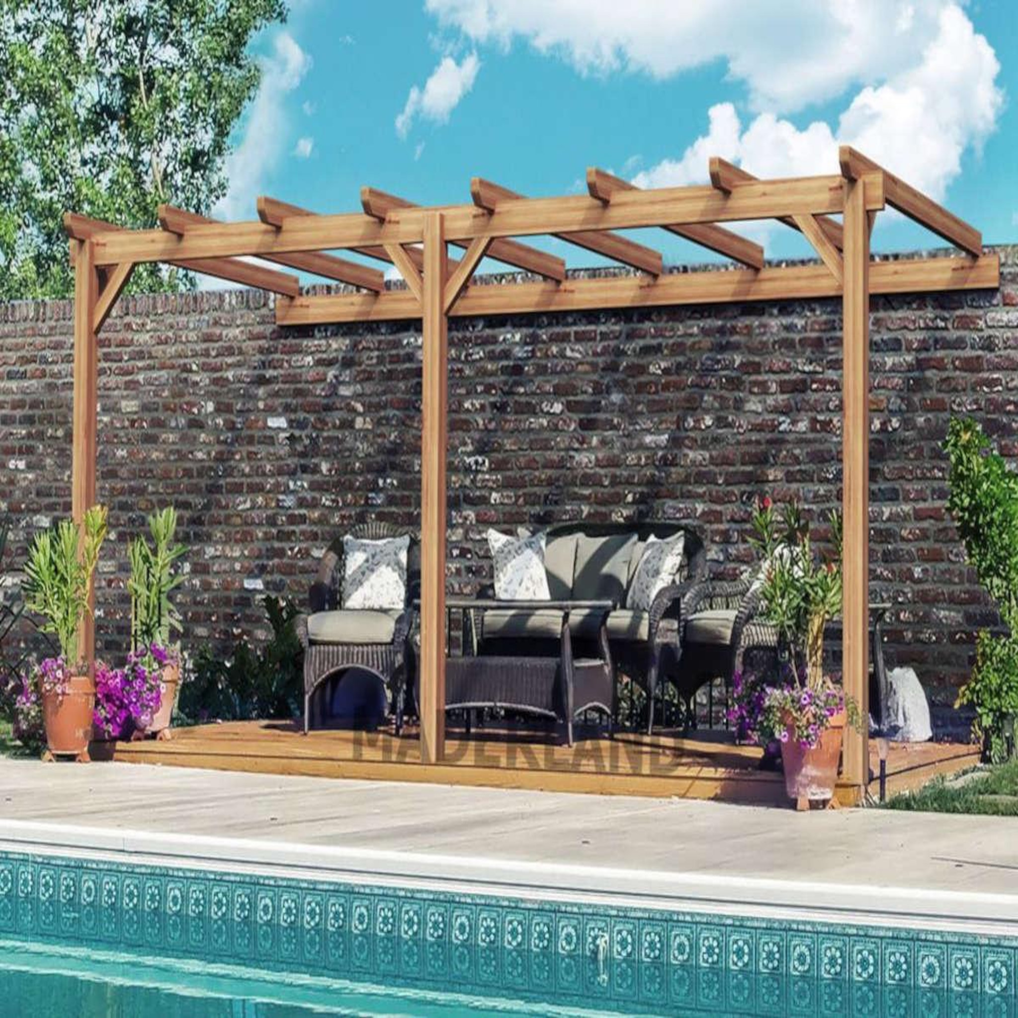 Voir la diapositive 2 : JARDIDECO Pergola adossée en lamellé-collé versailles 600 x 300 cm - maderland