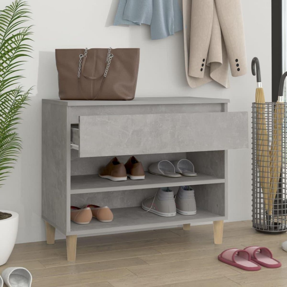 VIDAXL Armoire a chaussures Gris beton 70x36x60 cm Bois d'ingenierie