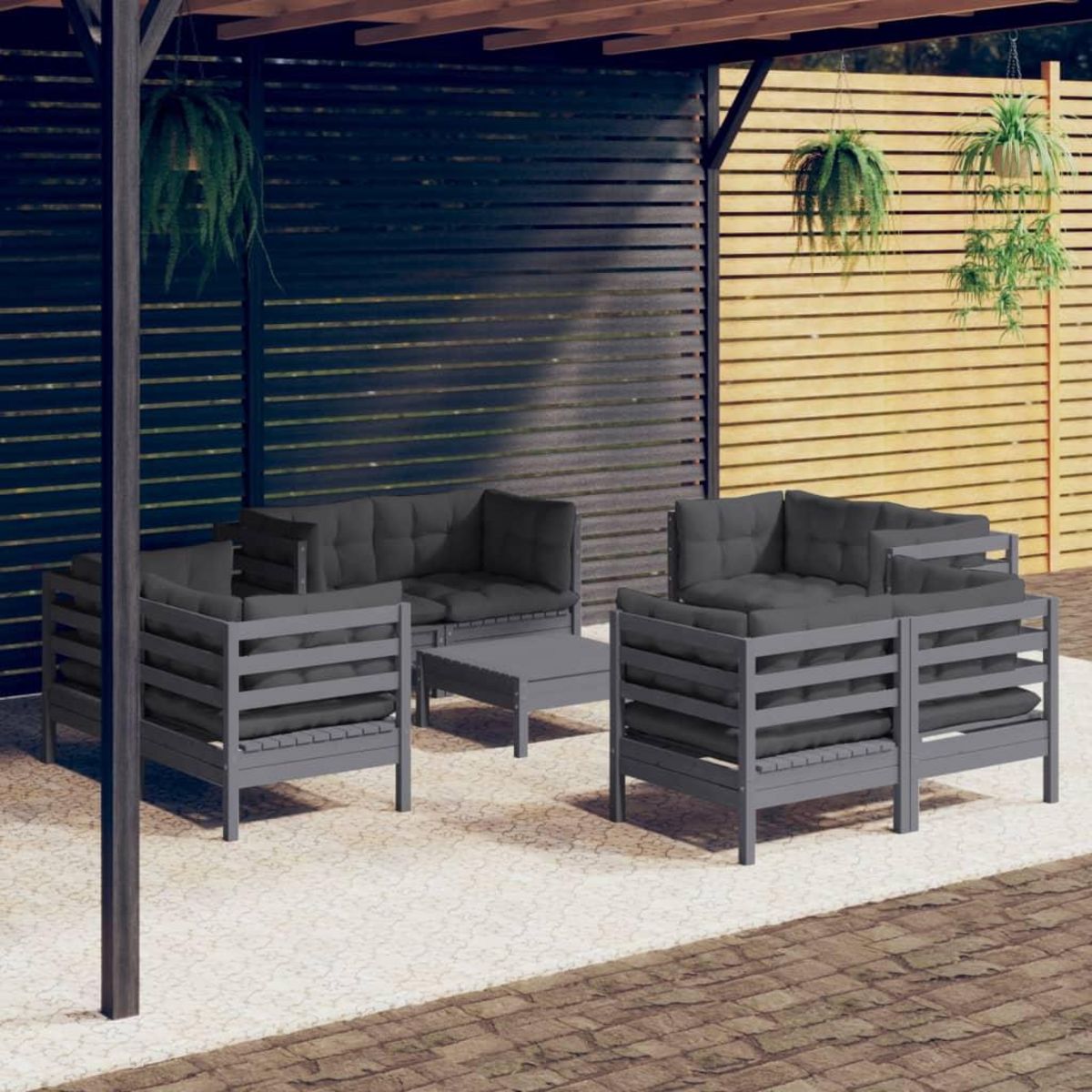 VIDAXL Salon de jardin 9 pcs avec coussins anthracite bois de pin