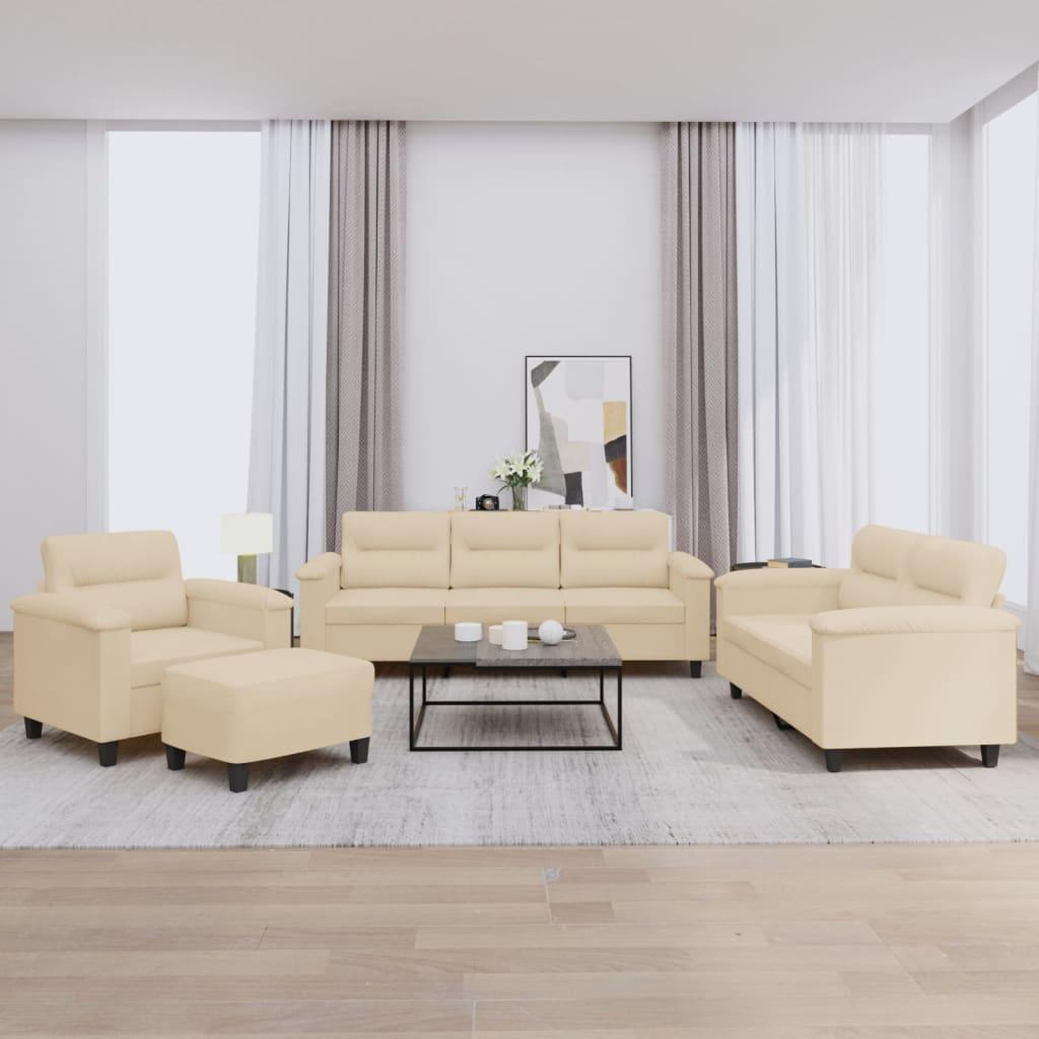 VIDAXL Ensemble de canapes 4 pcs avec coussins creme tissu microfibre