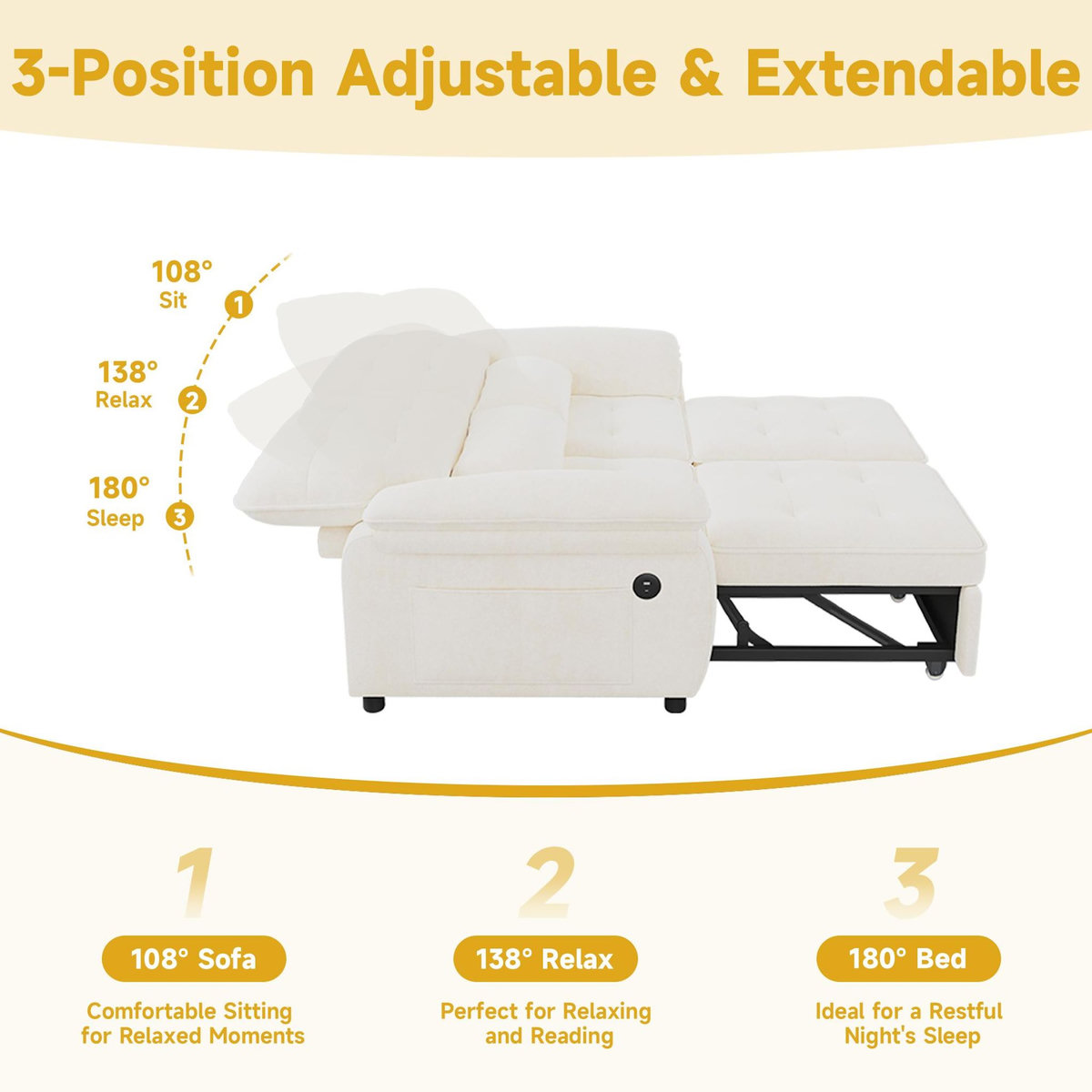 MERAX Canapé droit convertible 2 places tissu