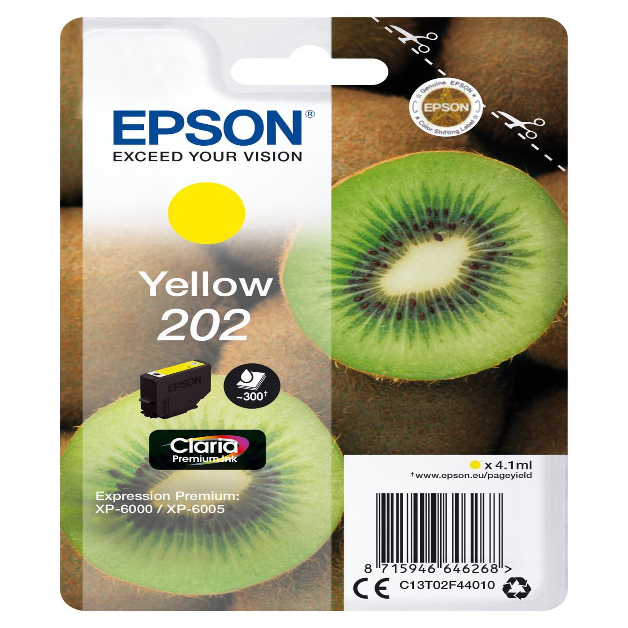 Voir la diapositive 2 : Epson Cartouche d'encre originale 202 jaune (yellow) série kiwi - c13t02e44010