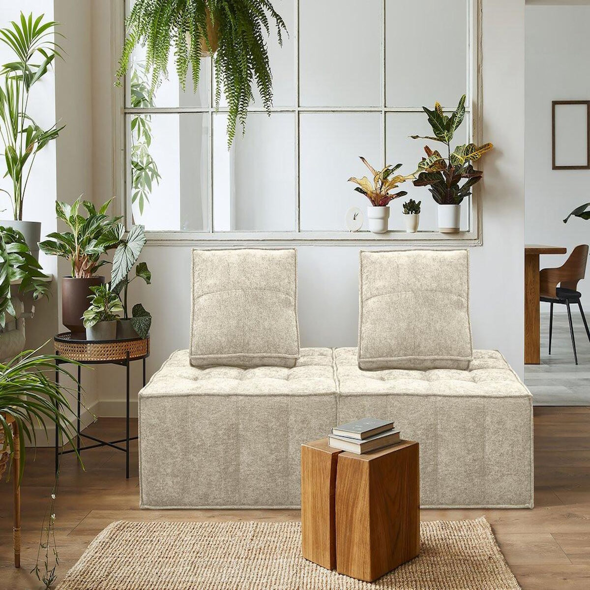 Habitat et Jardin Lot de 3 chauffeuses pour canapé modulables en tissu texturé  Velluto  - Beige