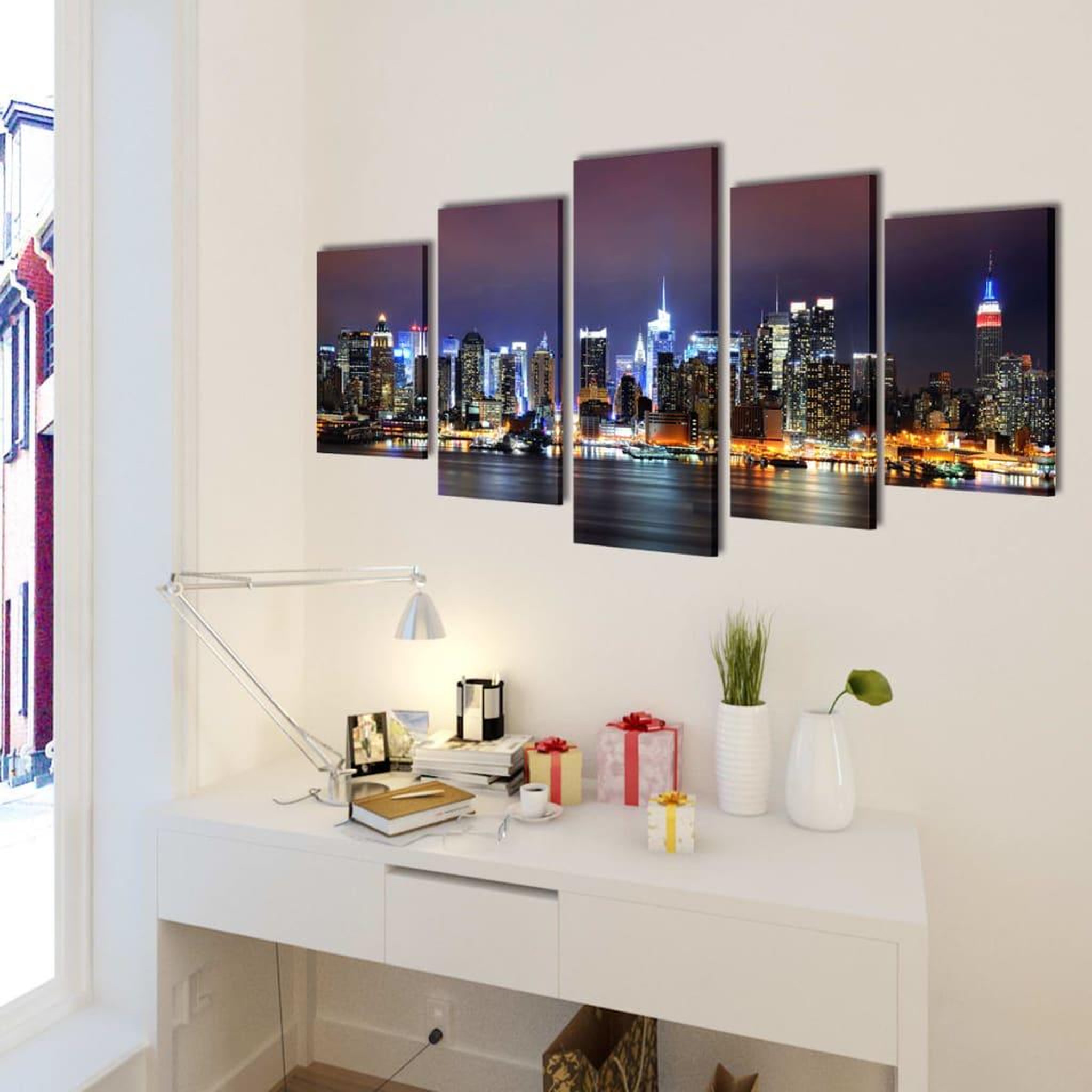 Voir la diapositive 2 : VIDAXL Set de toiles murales imprimees Horizon de New York colore 200 x 100cm