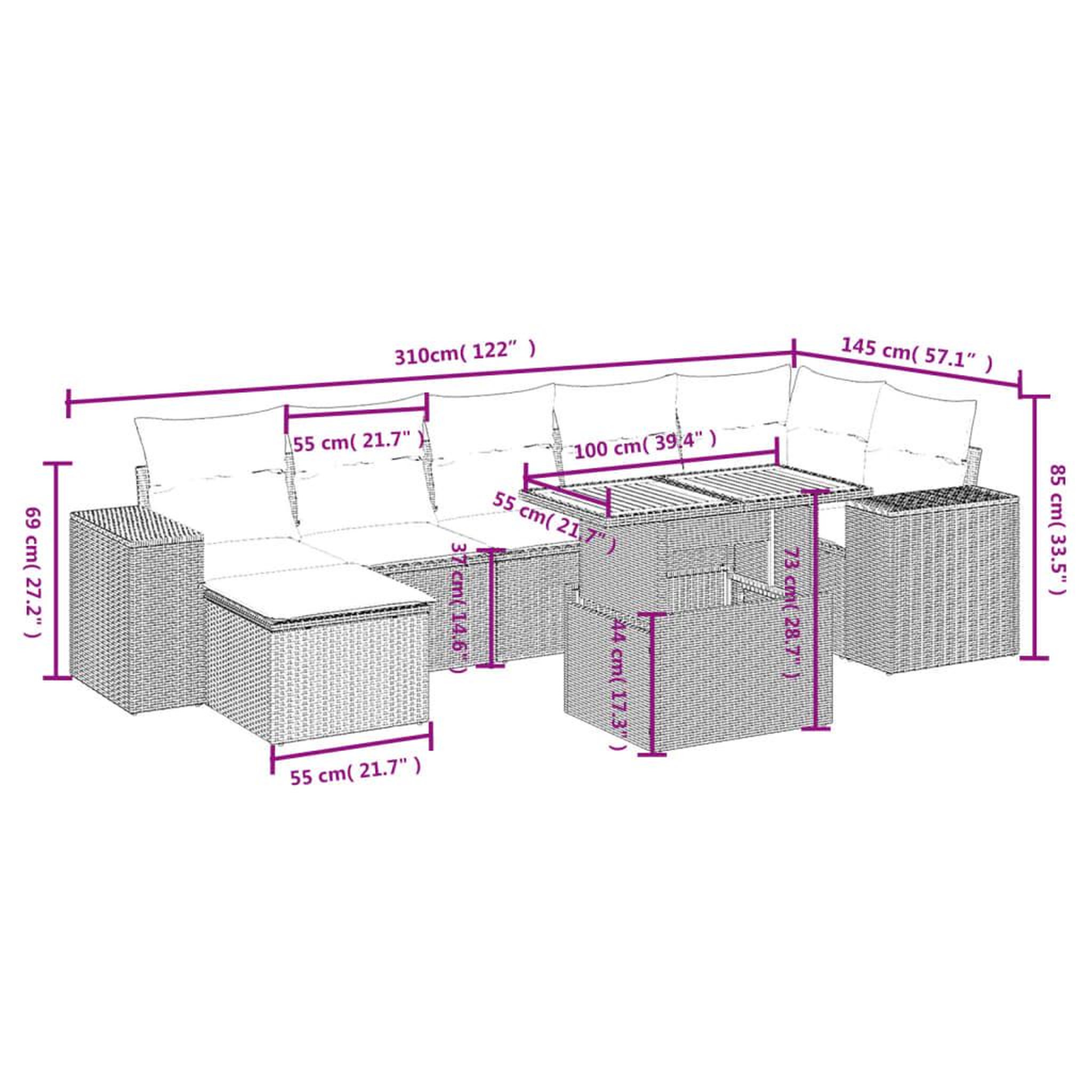 Voir la diapositive 4 : VIDAXL Salon de jardin 8 pcs avec coussins noir resine tressee