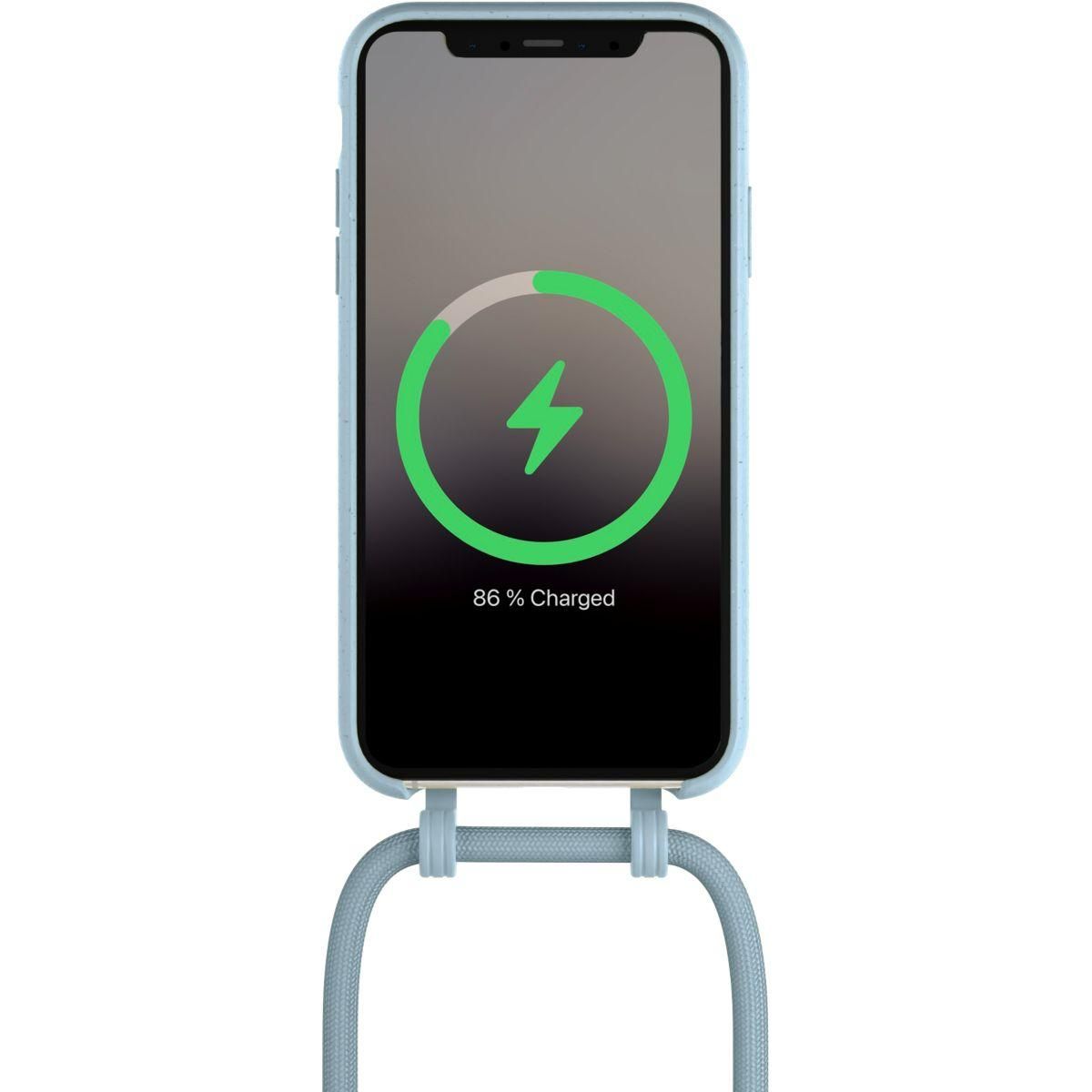 WOODCESSORIES Etui avec cordon iPhone 13 Tour de cou bleu