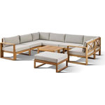 BOCARNEA Salon de jardin d'angle modulable - Bois d'acacia - 9 personnes - LEVATA XXL - Lin + Housse