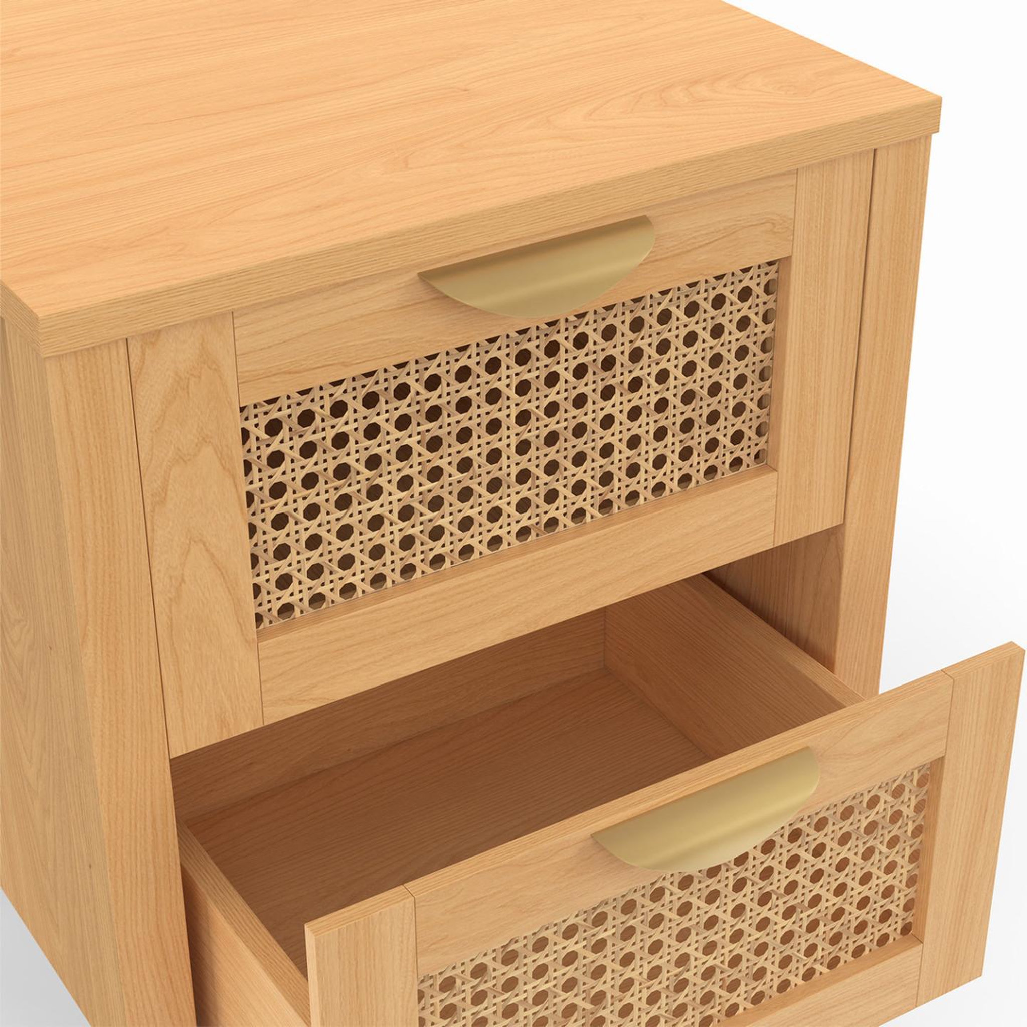 Voir la diapositive 5 : ID MARKET Lot de 2 tables de chevet edhen 2 tiroirs cannage et bois