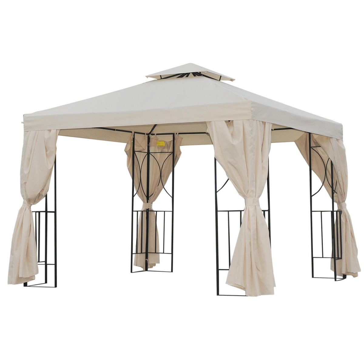 OUTSUNNY Tonnelle barnum style colonial double toit toiles latérales amovibles 2,95L x 2,95l x 2,65H m beige noir