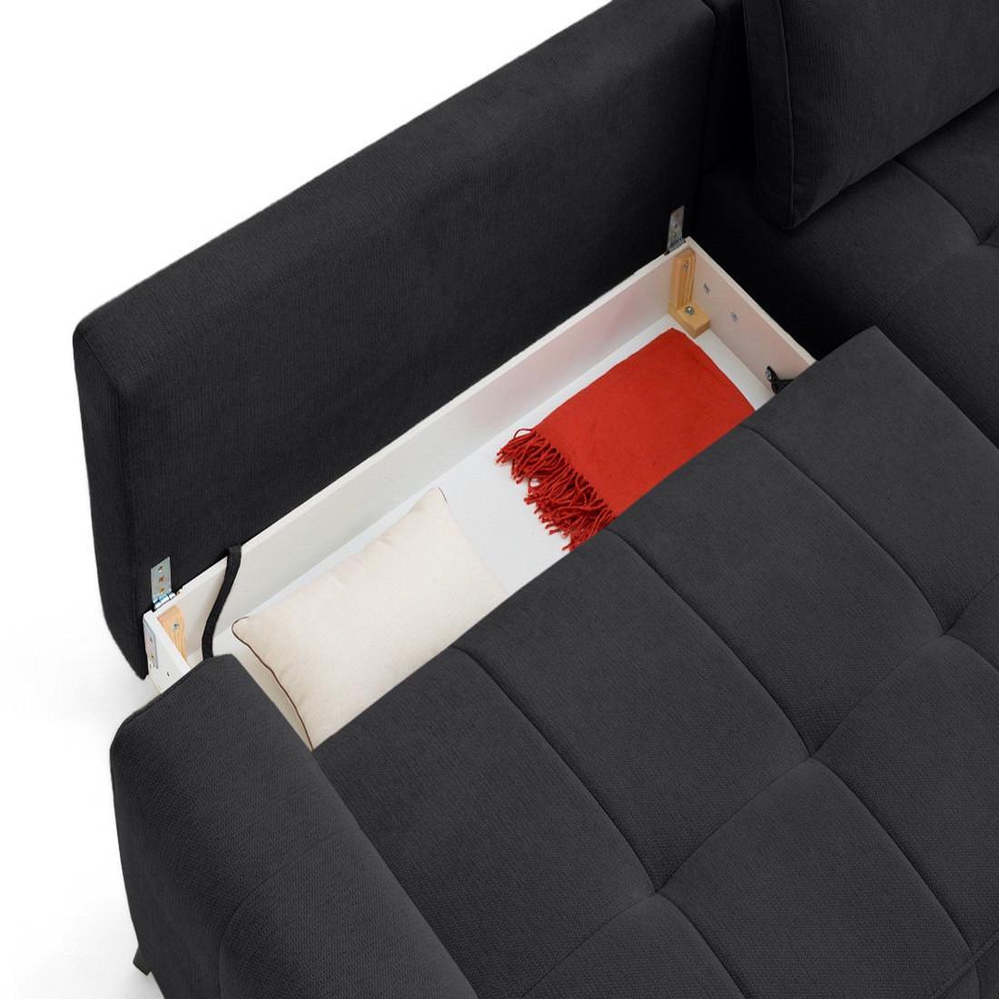 Voir la diapositive 6 : LISA DESIGN Rimini - canapé d'angle droit 4 places convertible avec coffre en tissu texturé