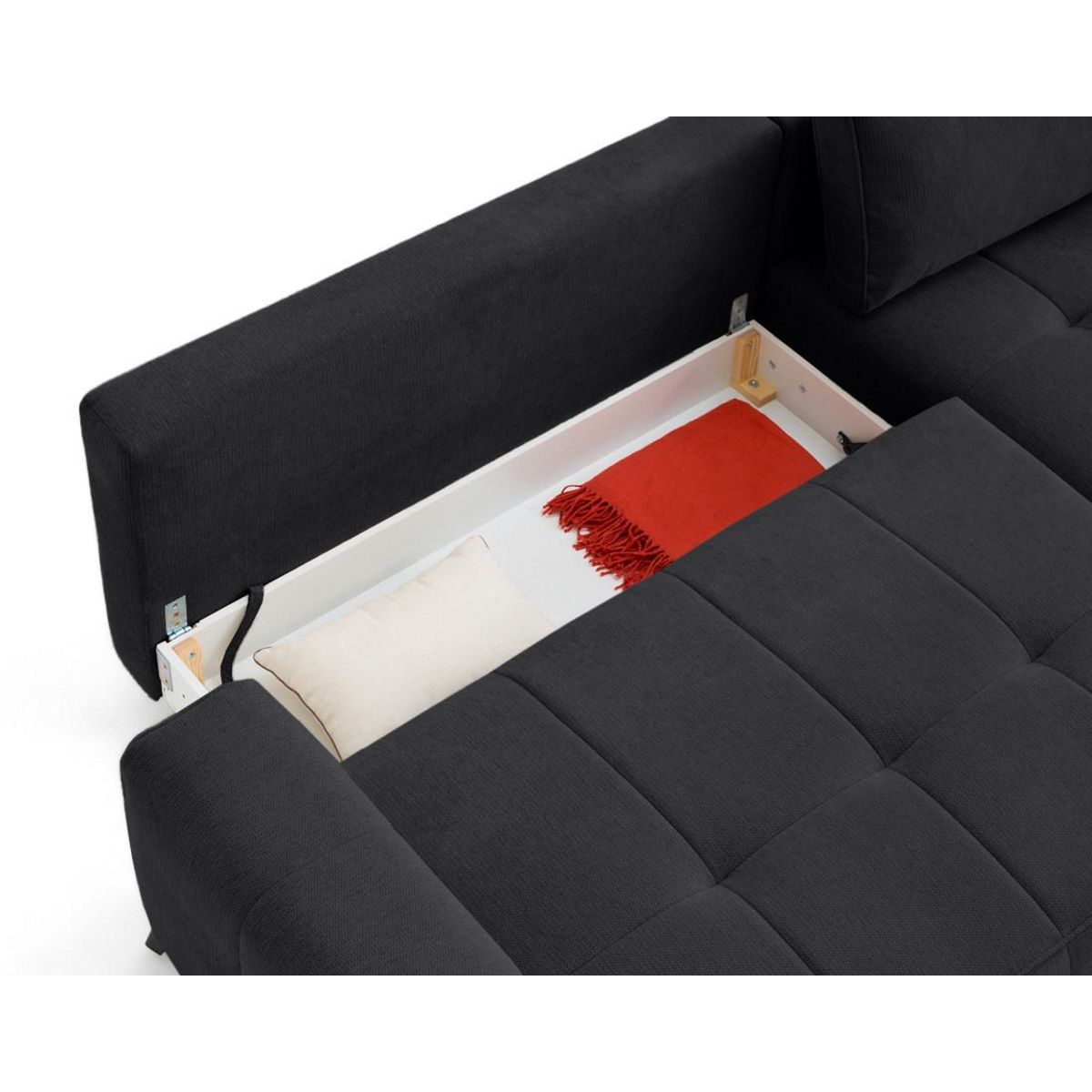 LISA DESIGN Rimini - canapé d'angle droit 4 places convertible avec coffre en tissu texturé