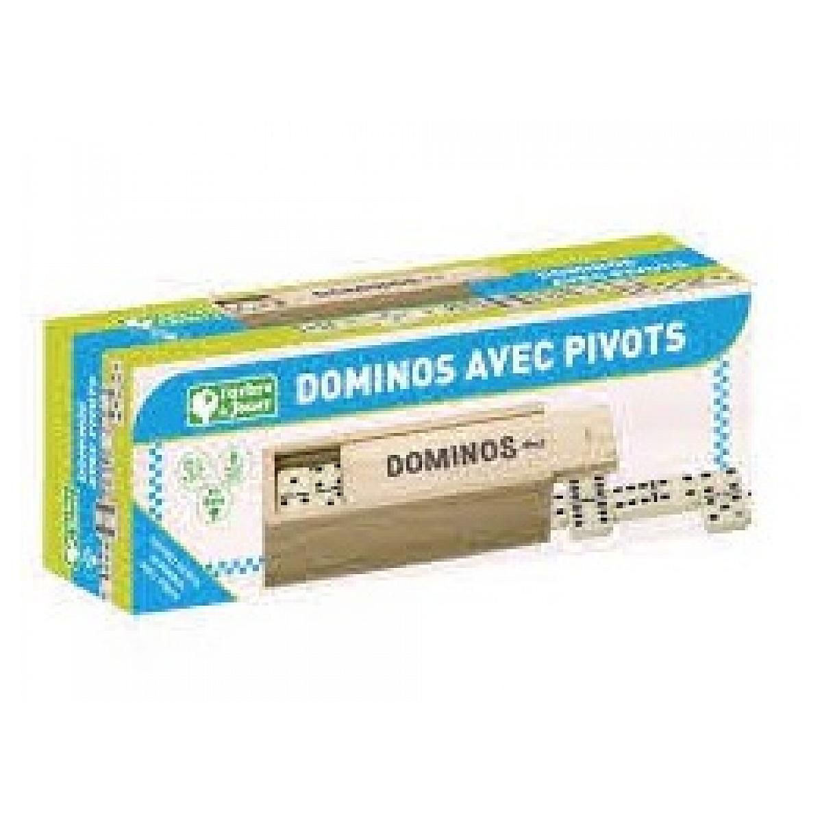 JeuJura Jeu de Dominos en Coffret en Bois avec Pivots - 28 Pièces