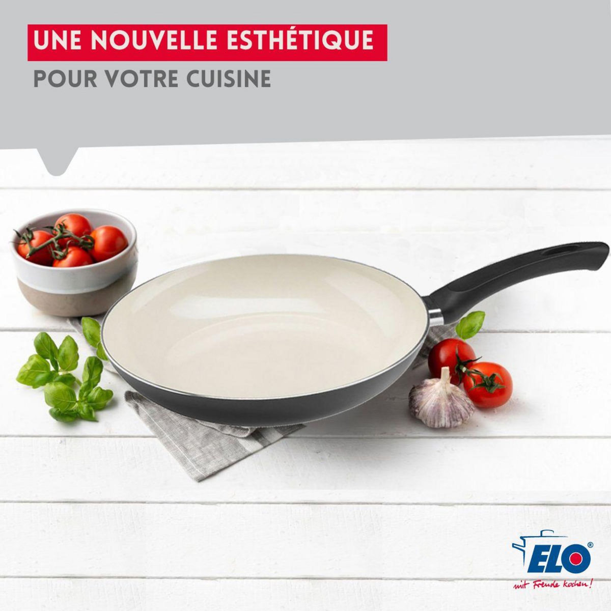 ELO Poêle 20 cm céramique sans PFAS et couvercle Elo Pure Ceramica