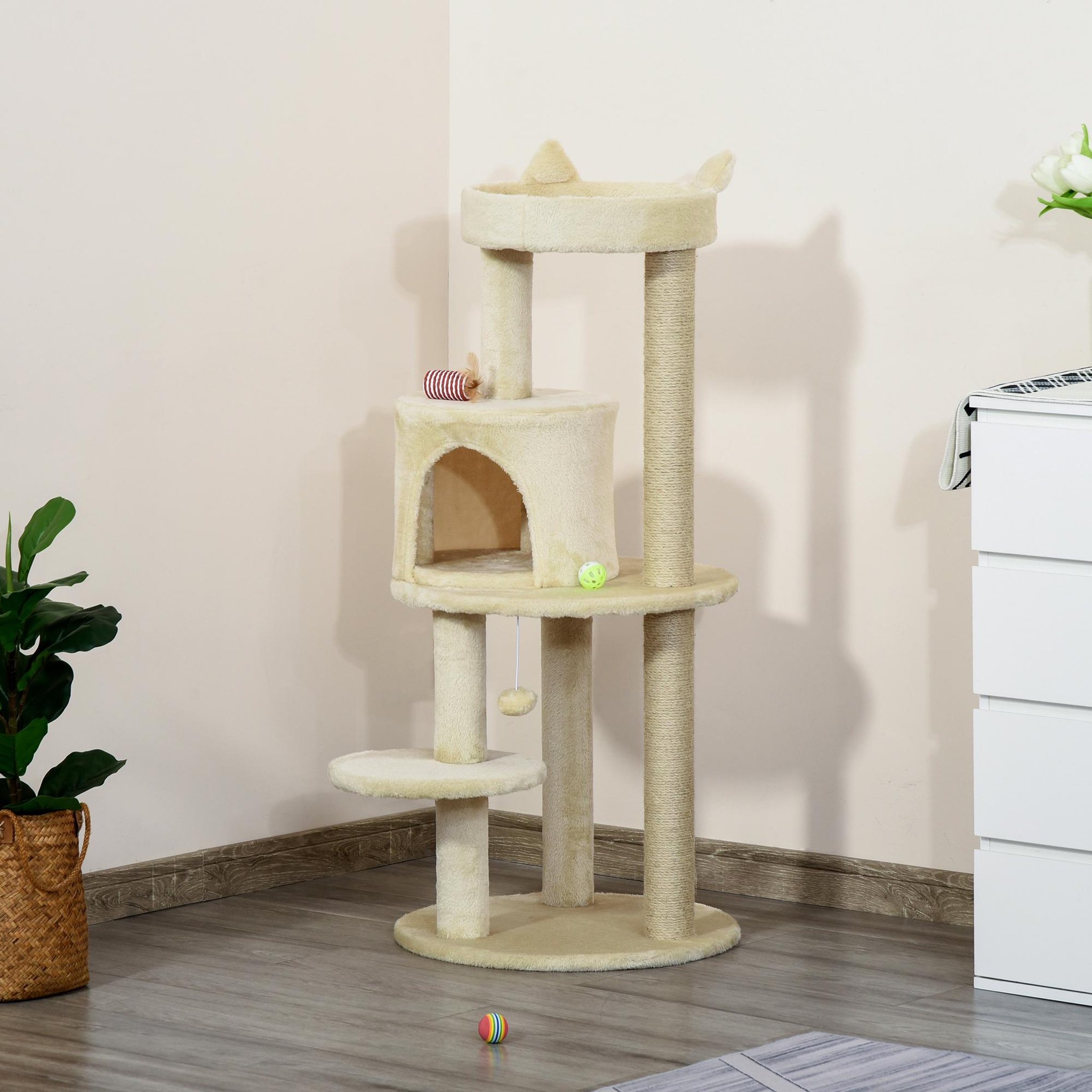 Voir la diapositive 4 : PAWHUT Arbre à chats multi-équipements griffoirs grattoirs plateformes niche jeu boule suspendue ø 48 x 104h cm beige