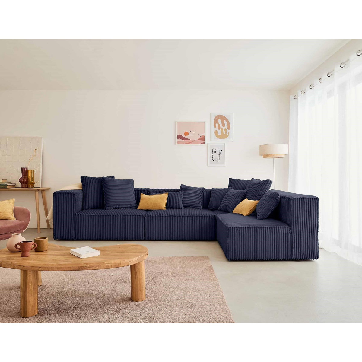 LISA DESIGN Colombine - canapé modulable d'angle droit - 5 places - en velours côtelé grosses côtes