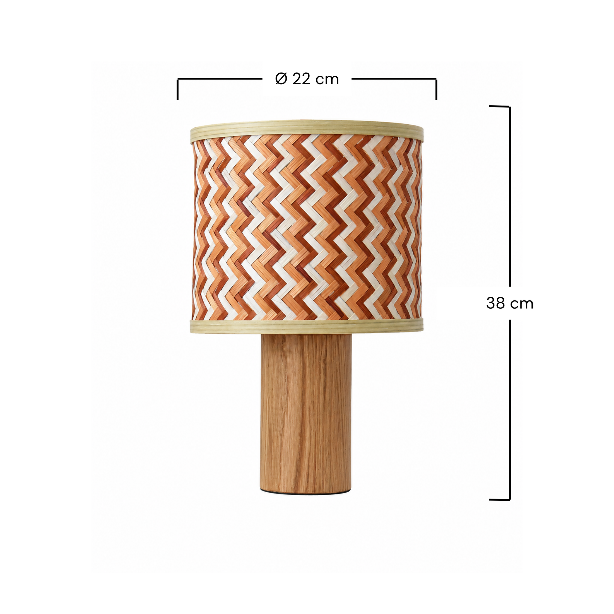 Voir la diapositive 4 : MAISON PAVANE Lampe à poser en bois de chêne et tressage en bambou crème et orange-phil