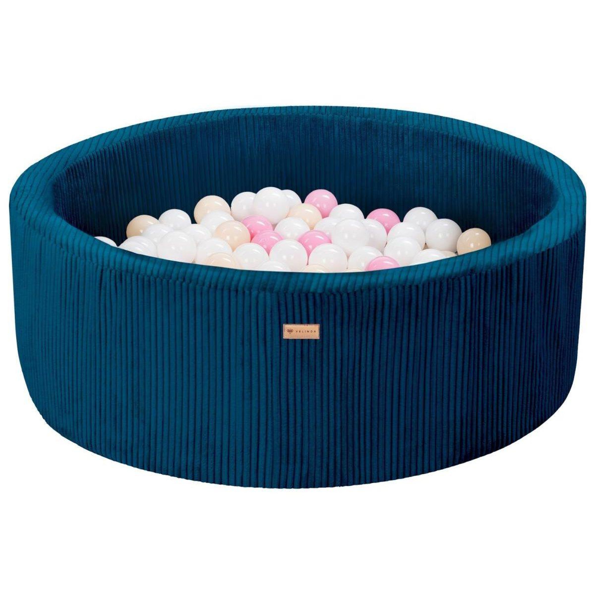 VELINDA Piscine à balles en velours côtelé avec 200 balles, diamètre env. 90 cm — bleu marine