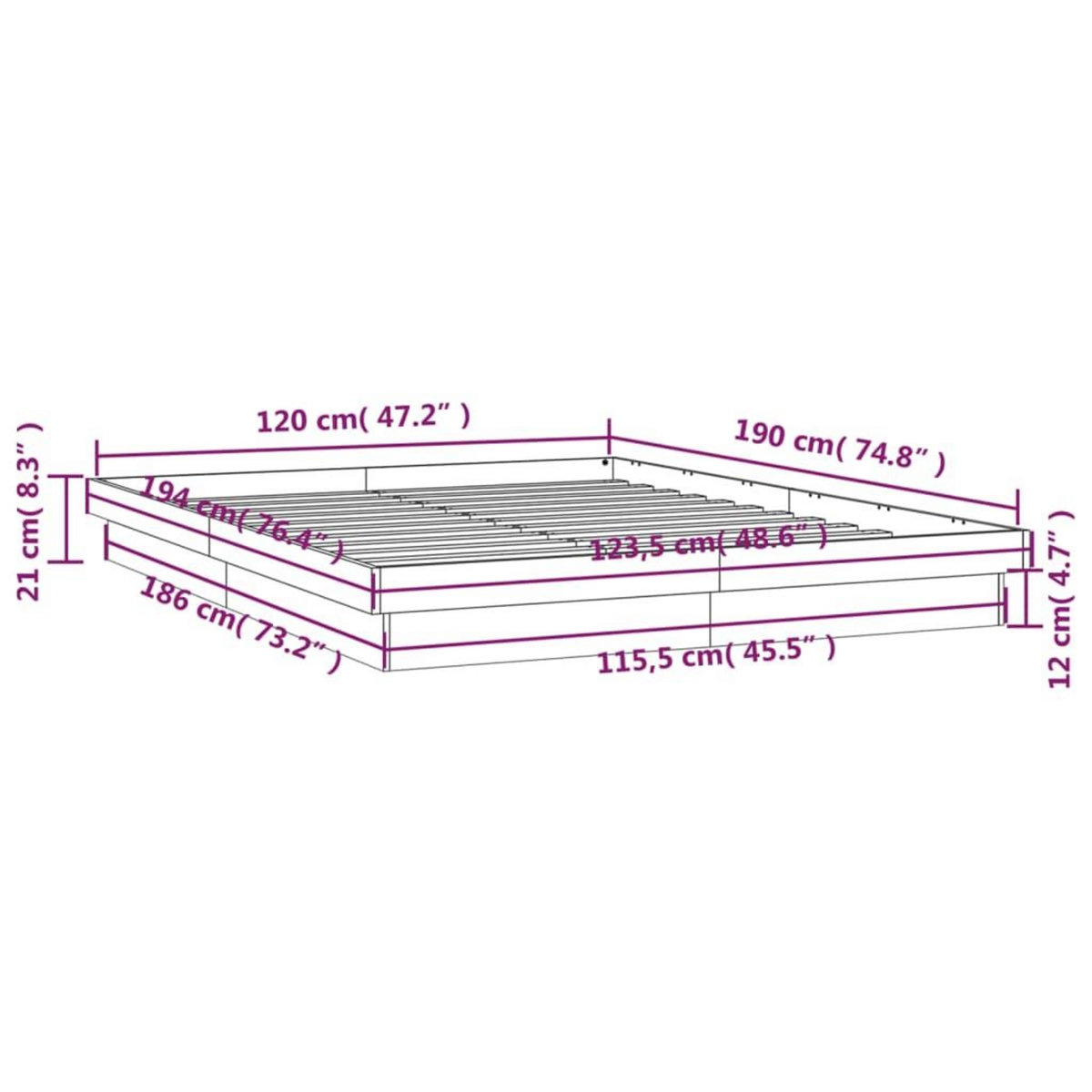 VIDAXL Cadre de lit a LED sans matelas blanc bois massif