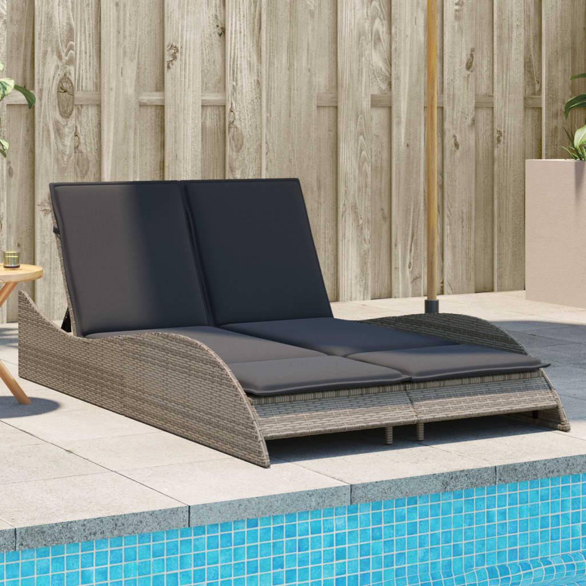 VIDAXL Chaise longue avec coussins gris 114x205x73 cm resine tressee