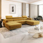 Voir la diapositive 2 : BEST MOBILIER Ayden - canapé panoramique en u 7 places convertible avec coffre et têtières réglables en tissu