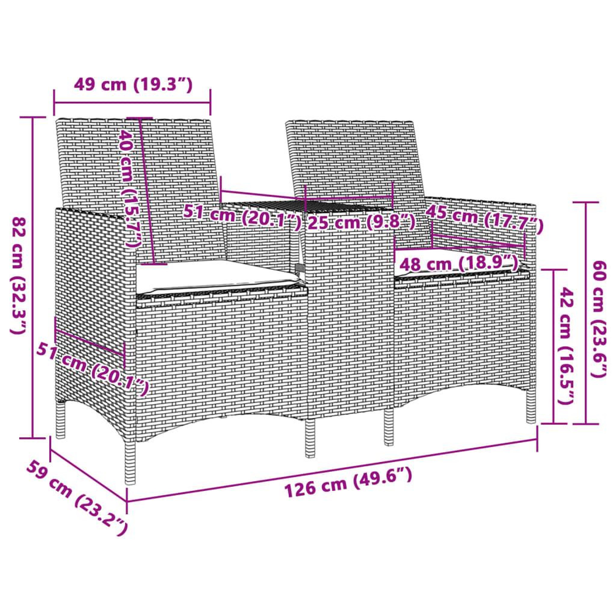 Voir la diapositive 6 : VIDAXL Canape de jardin 2 places avec table et coussins resine tressee