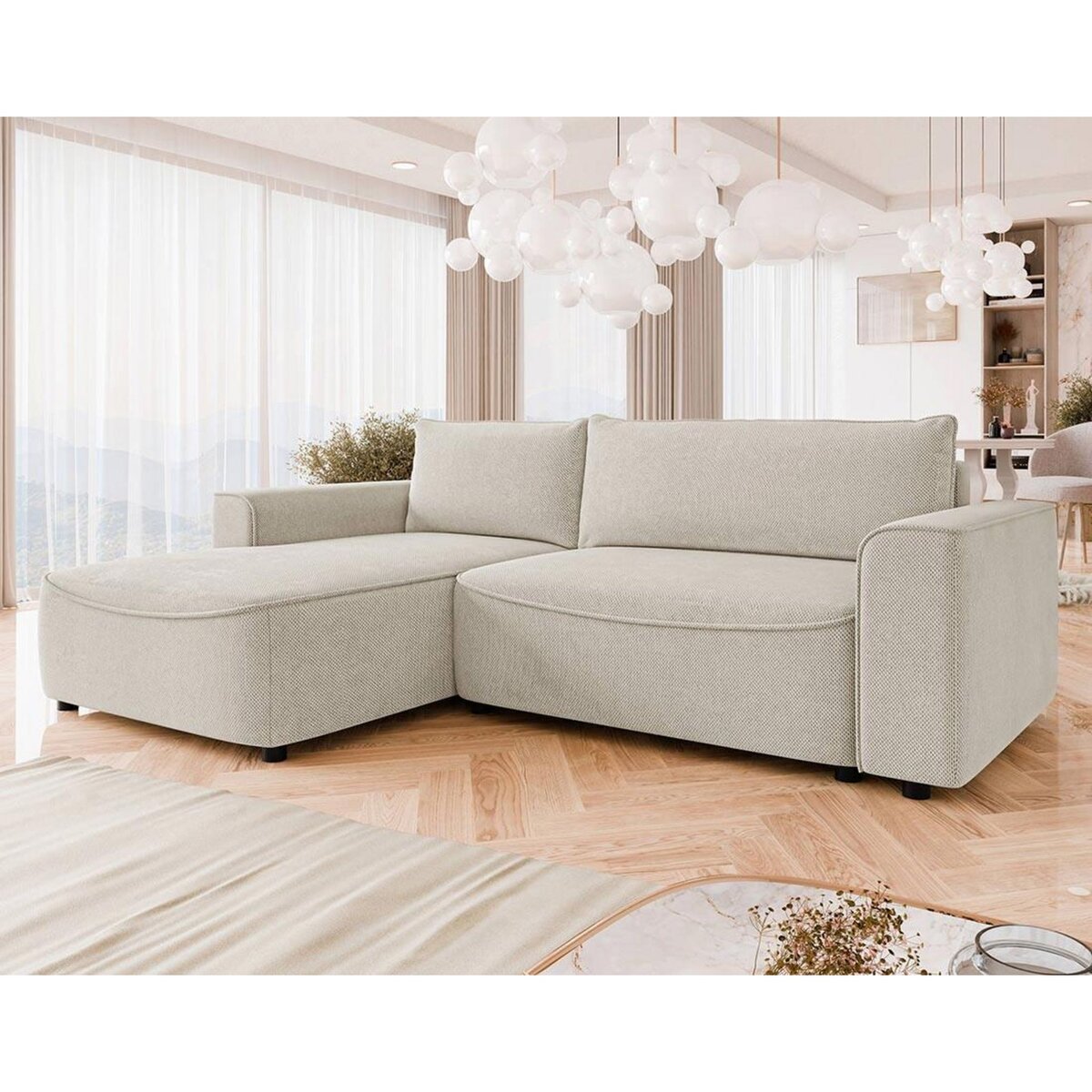 BEST MOBILIER Aurelia - canapé d'angle gauche 4 places convertible avec coffre en tissu texturé