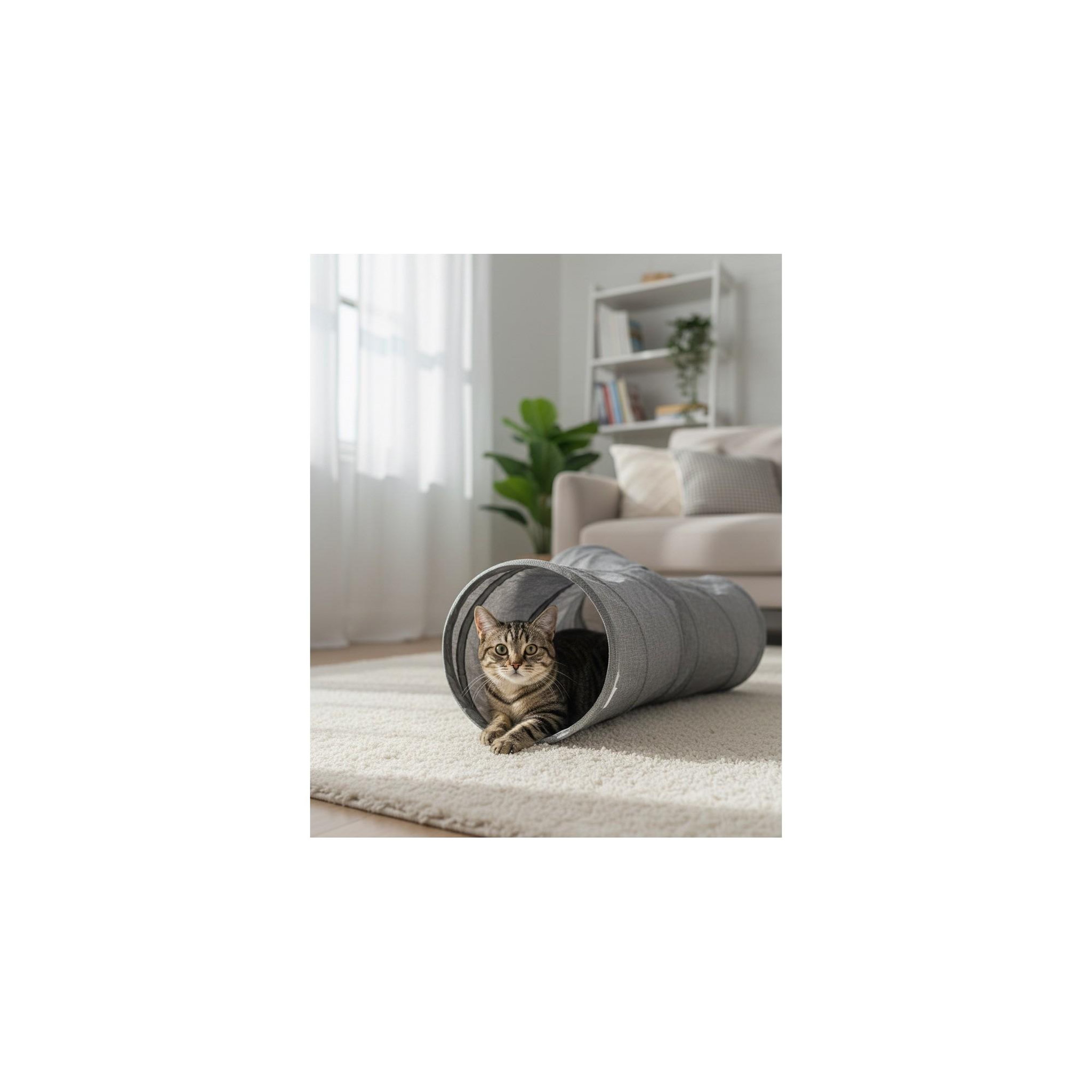 Voir la diapositive 2 : MON AMI LUKI Tunnel chat 3 entrées avec jouet - GRIS - 60x24CM