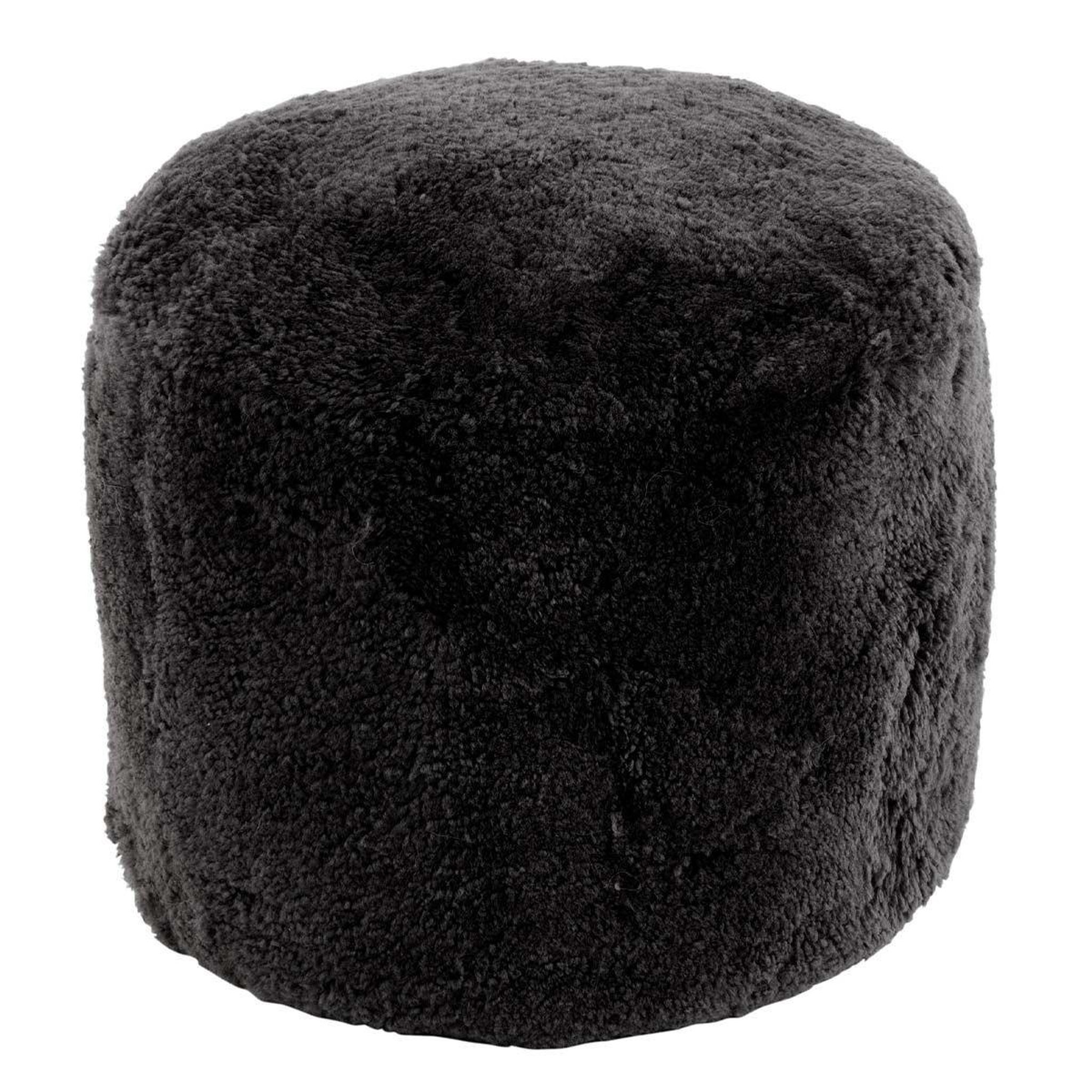 Voir la diapositive 1 : J-LINE Pouf Rond Déco  Peau de Mouton  45cm Gris Foncé