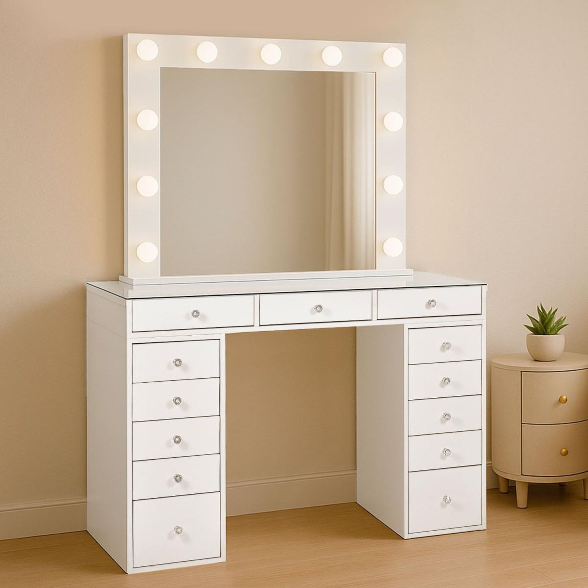 Voir la diapositive 5 : Paris Prix Coiffeuse avec 13 tiroirs & miroir  beauté  120cm blanc