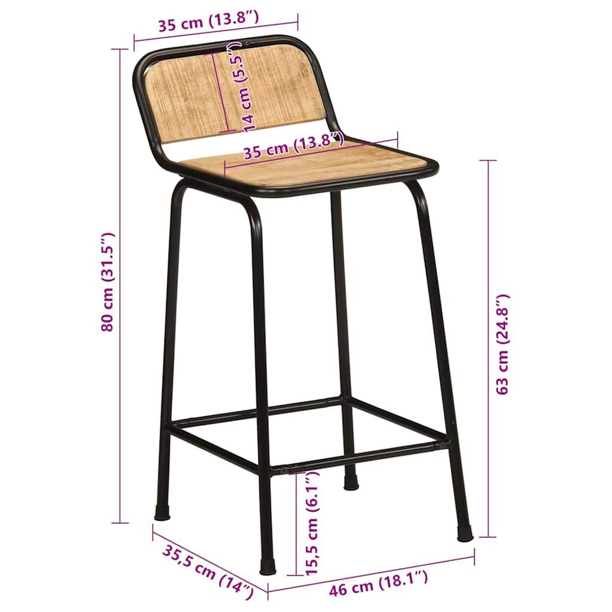 Voir la diapositive 6 : VIDAXL Tabourets de bar lot de 4 bois massif manguier brut