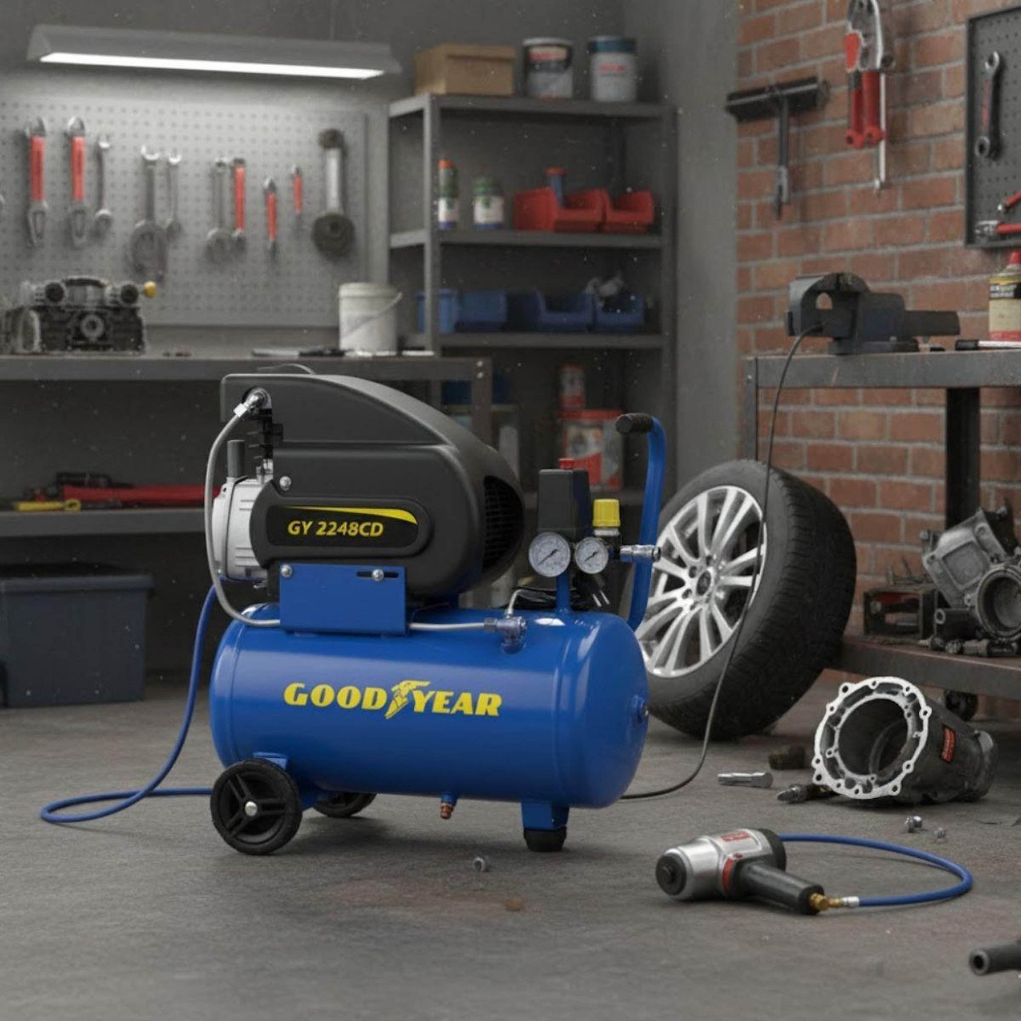 Voir la diapositive 4 : GOODYEAR Compresseur d'air silencieux 24 litres 8 bar 2cv 1.5kw 115 psi goodyear