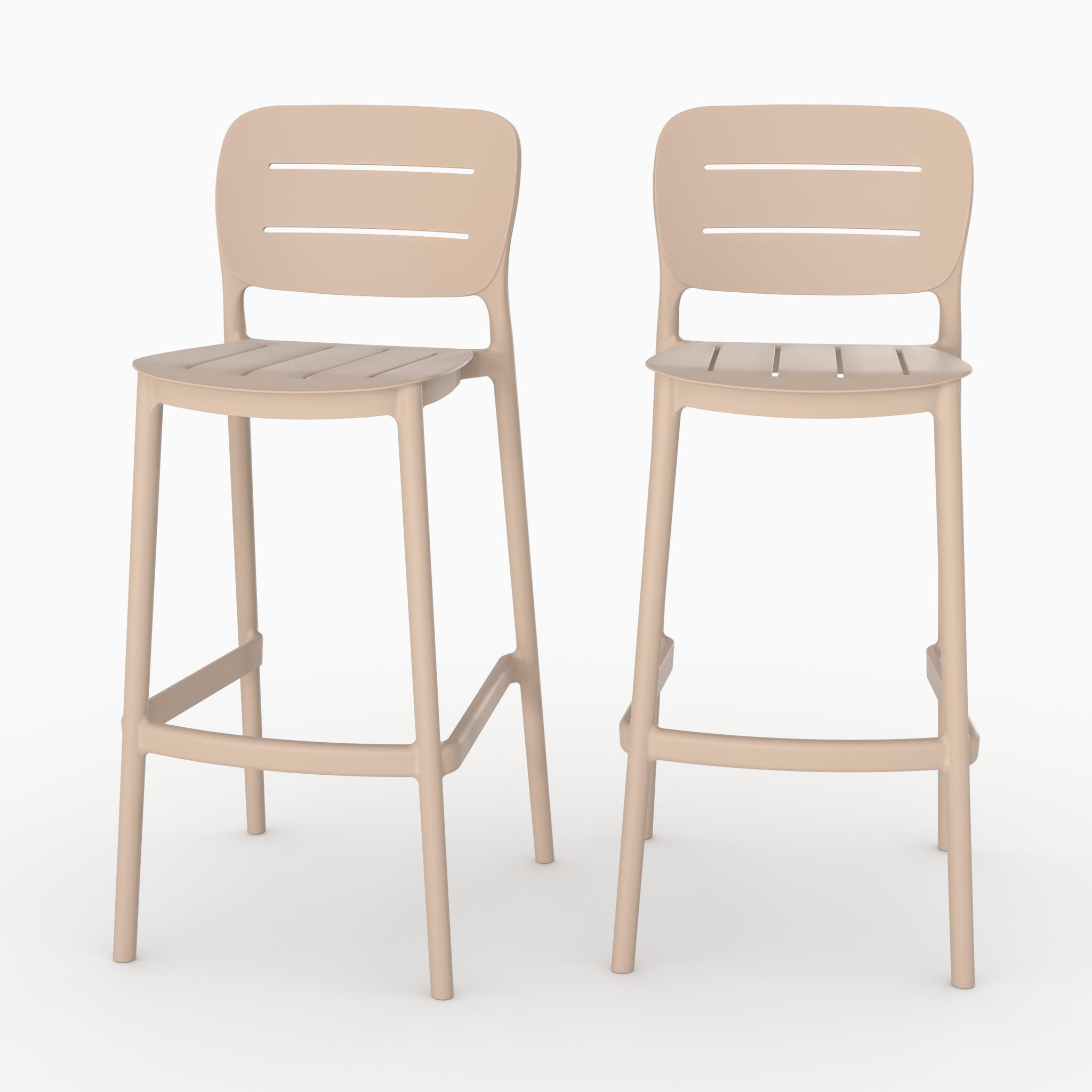 MAISON PAVANE Lot de 2 chaises de bar de jardin 75 cm en plastique beige-lola