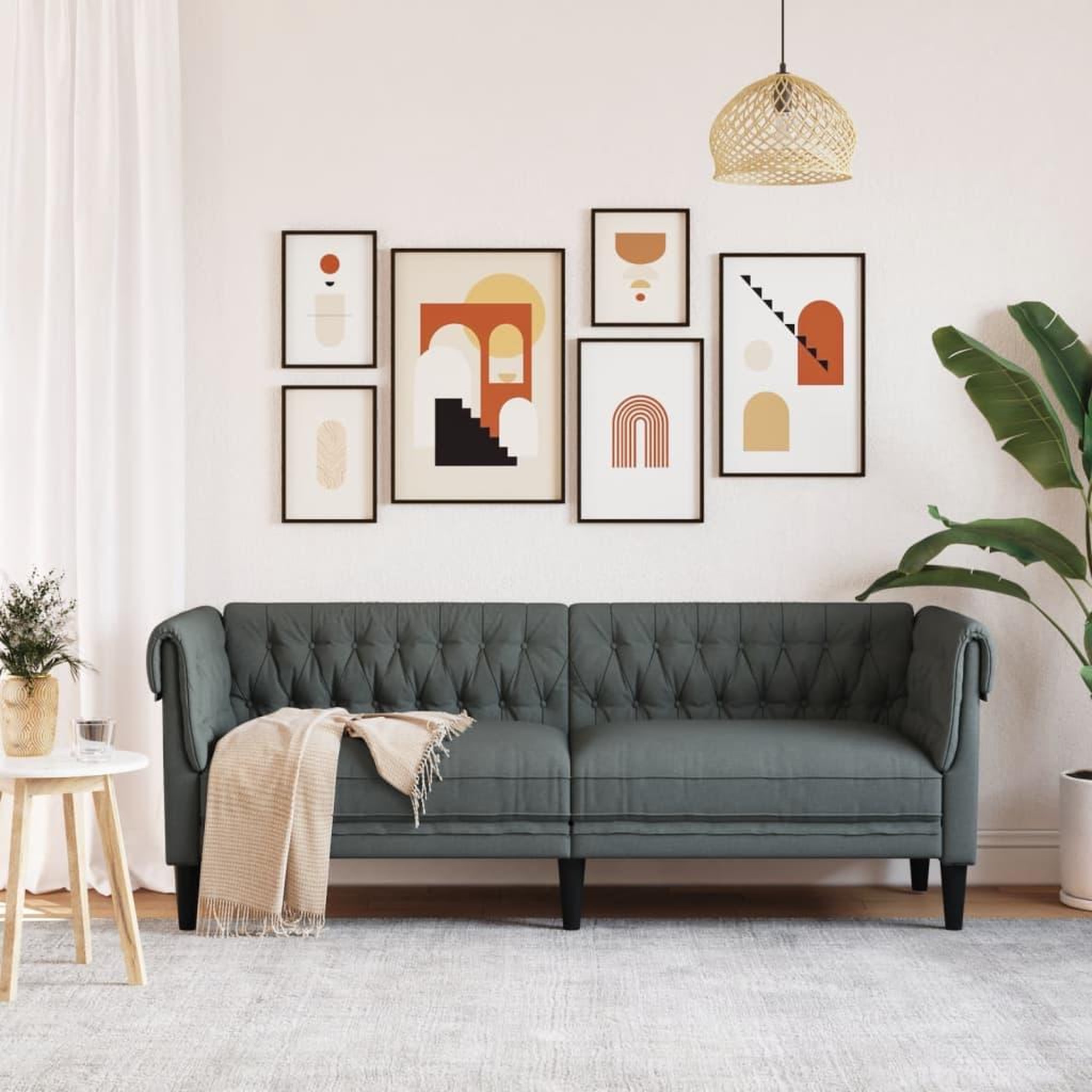 Voir la diapositive 3 : VIDAXL Canape Chesterfield 3 places gris fonce tissu