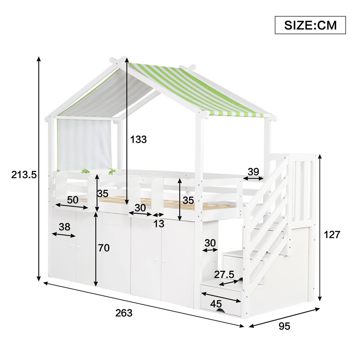 MERAX Lit cabane enfant 90x200cm bois et mdf coloris blanc