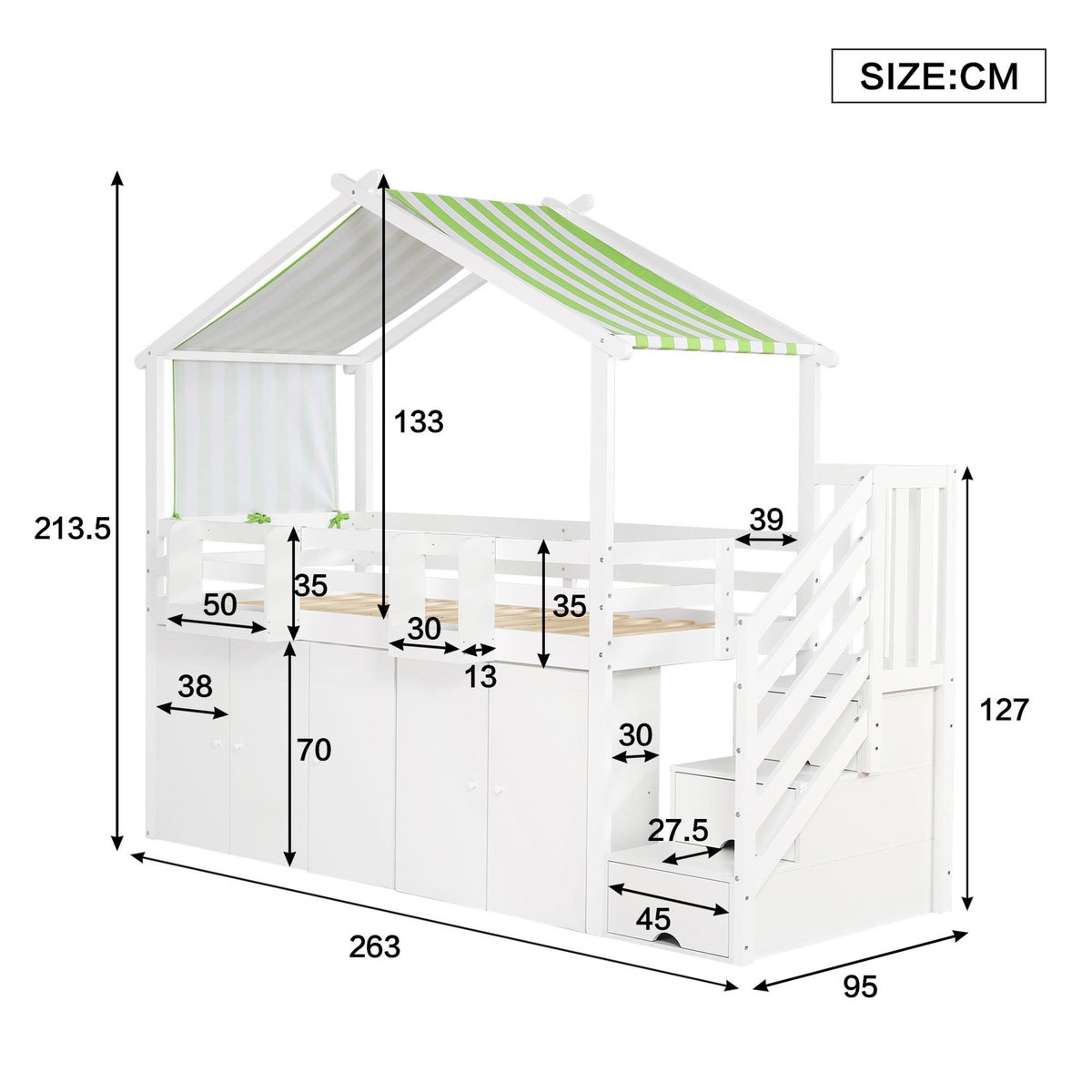 MERAX Lit cabane enfant 90x200cm bois et mdf coloris blanc