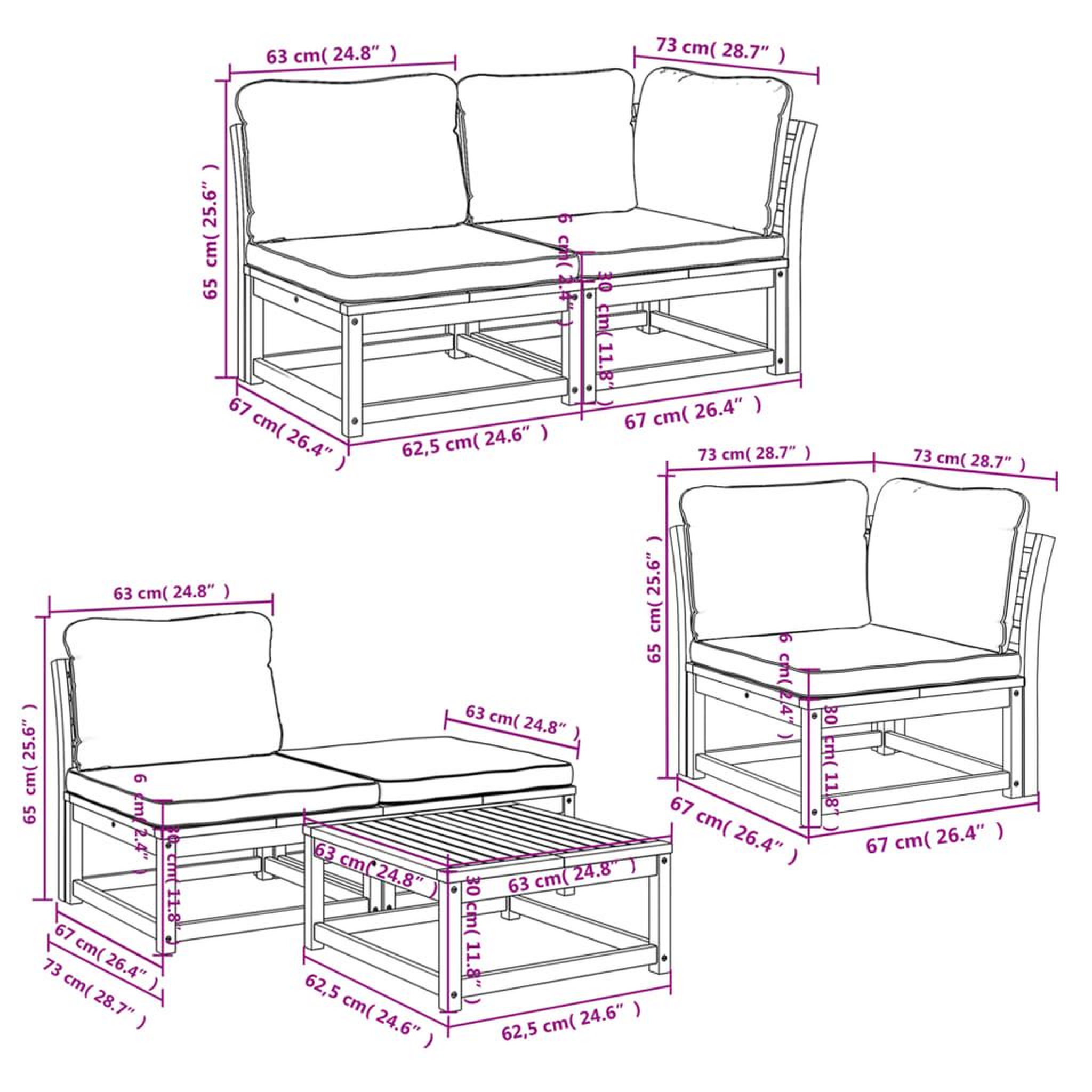 Voir la diapositive 6 : VIDAXL Salon de jardin 6 pcs avec coussins bois d'acacia solide