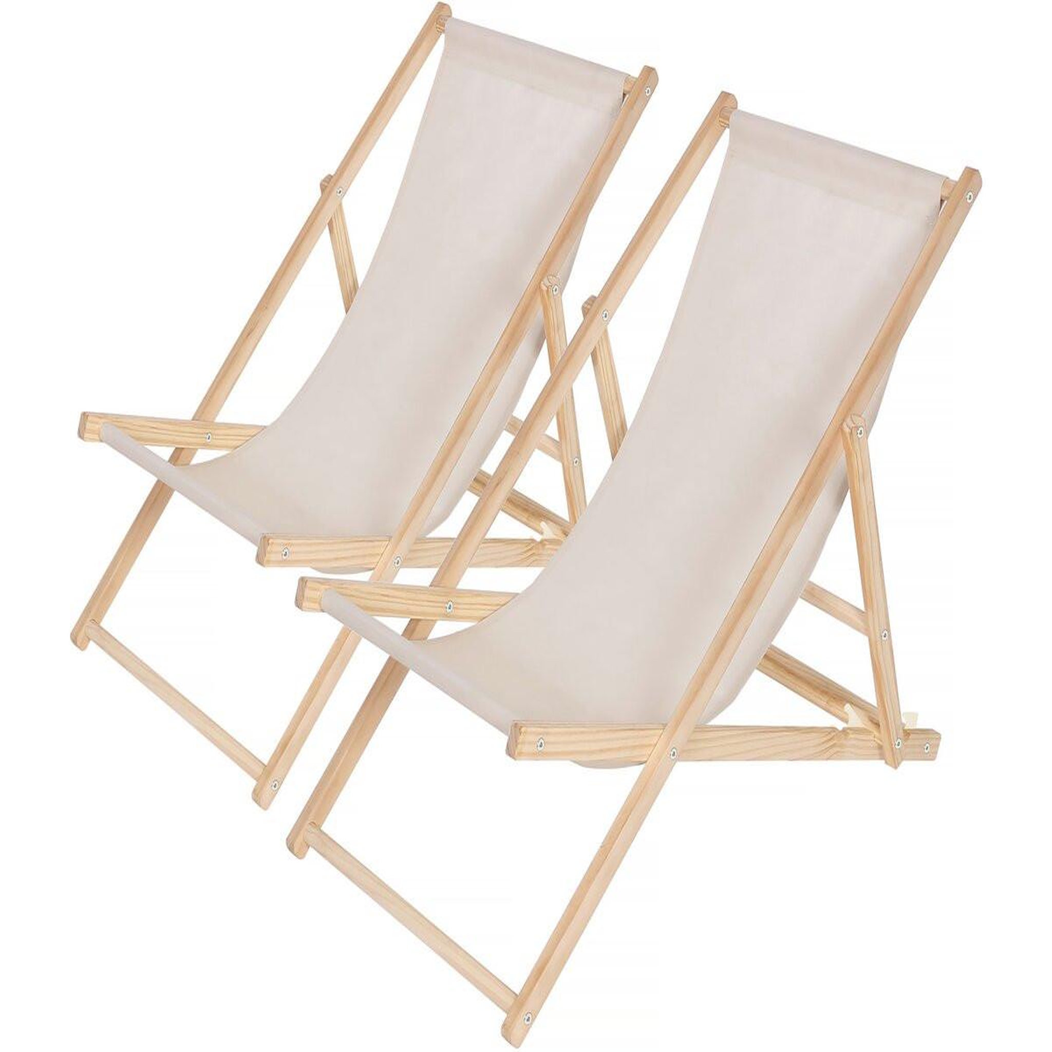 Habitat et Jardin Lot de 2 transats en bois  chilienne  - 107 x 56.5 x 81 cm - ecru
