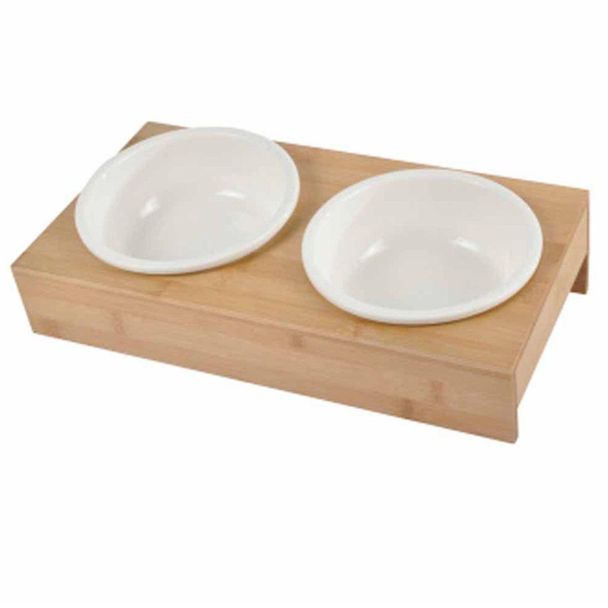 LOVE STORY Lot de 2 gamelles chien & chat  bambou  37cm blanc