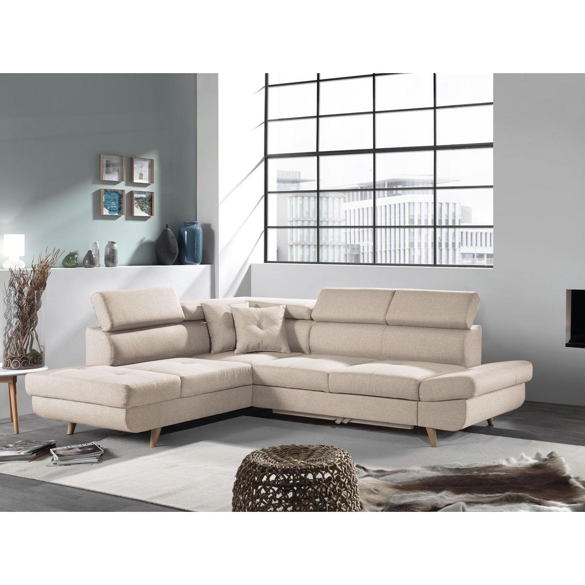 BEST MOBILIER Linea - canapé d'angle gauche convertible - 5 places - avec têtières