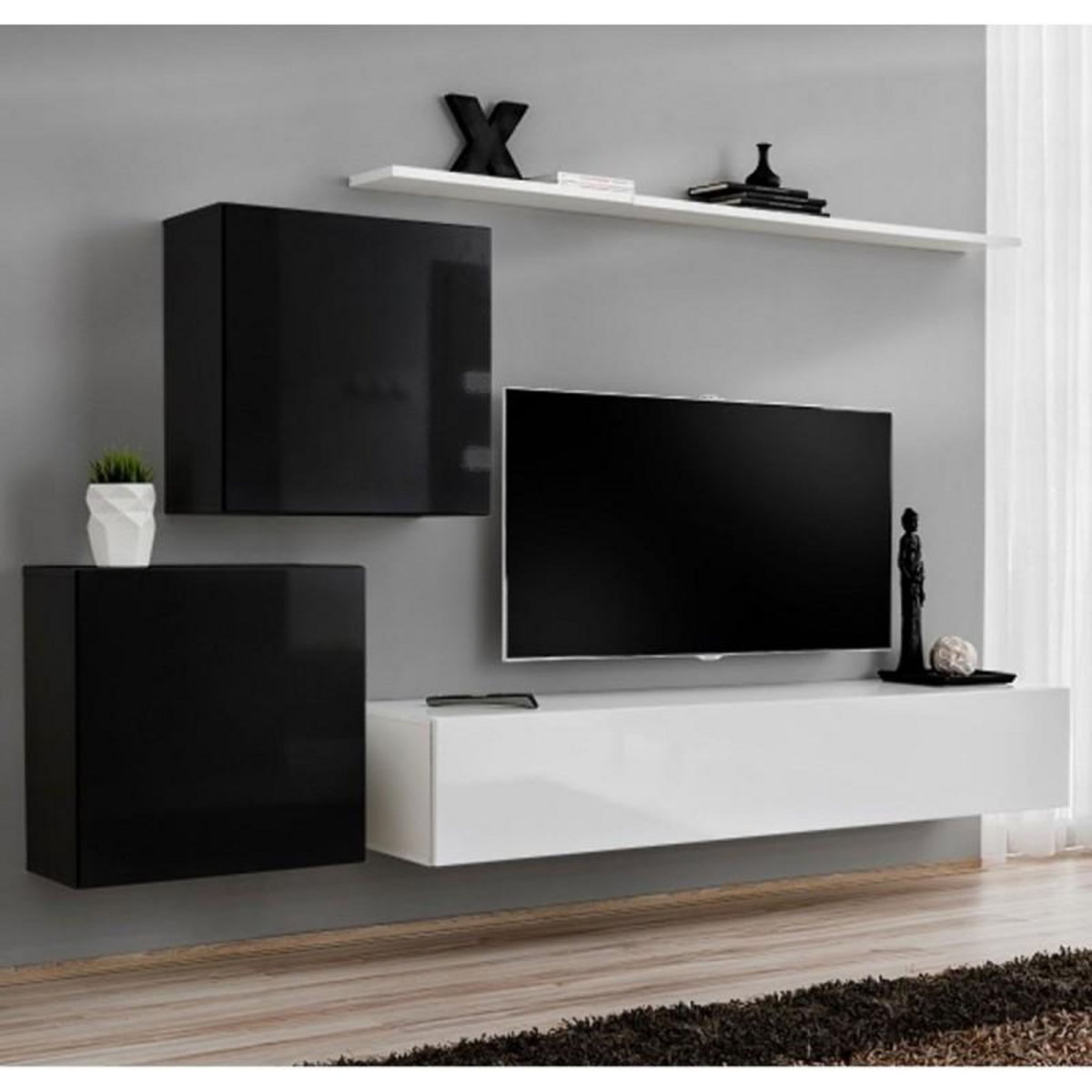 Paris Prix Meuble TV Mural Design  Switch V  250cm Noir & Blanc